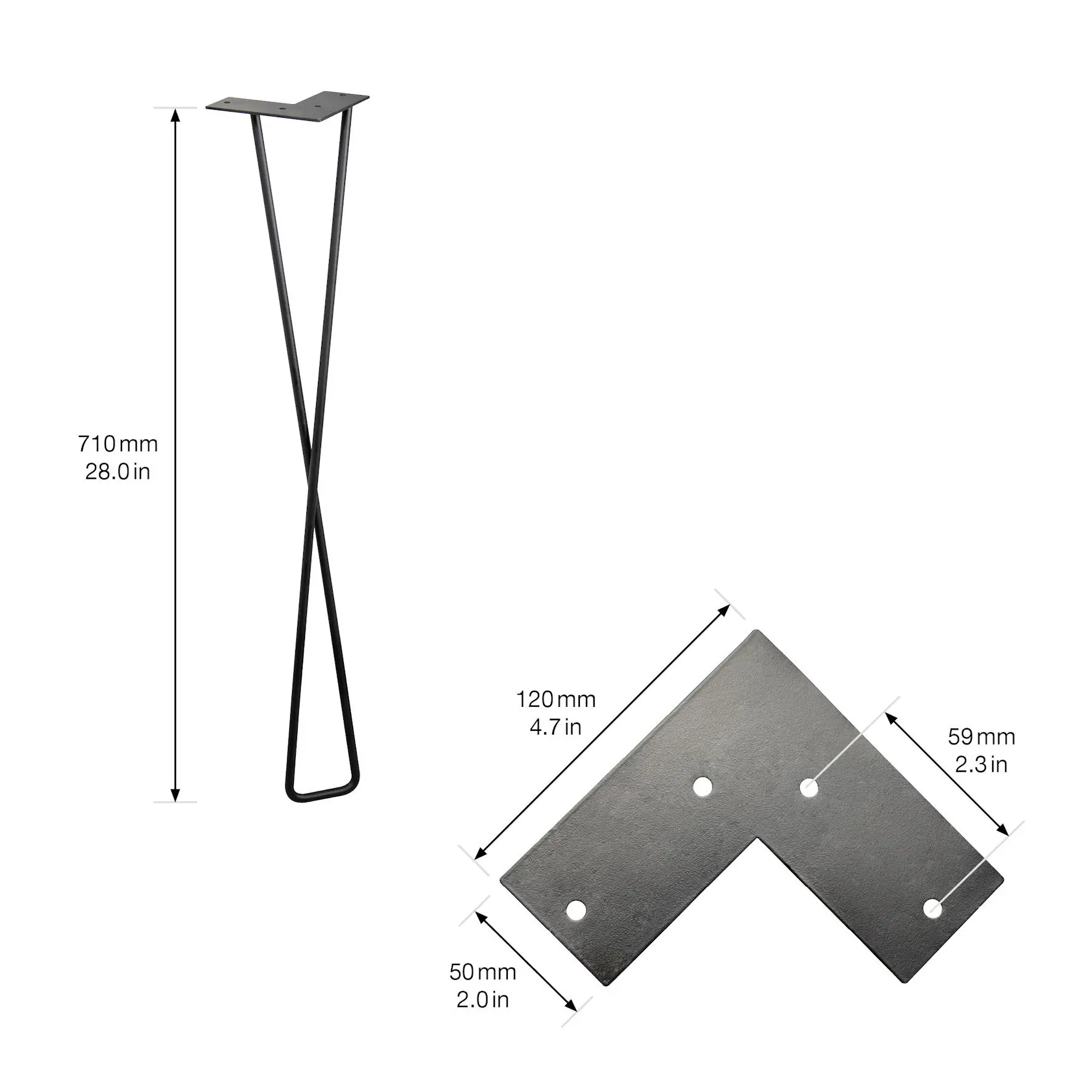 Wagner Möbelfuß Hairpin Stahl 71 x 12 cm schwarz - 1 Stück