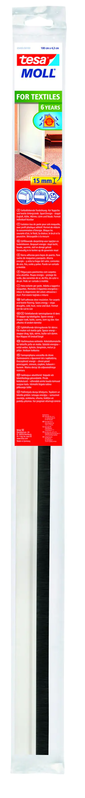 tesa Moll Türdichtschiene weiß, für Textilböden, für Spalten bis 15 mm