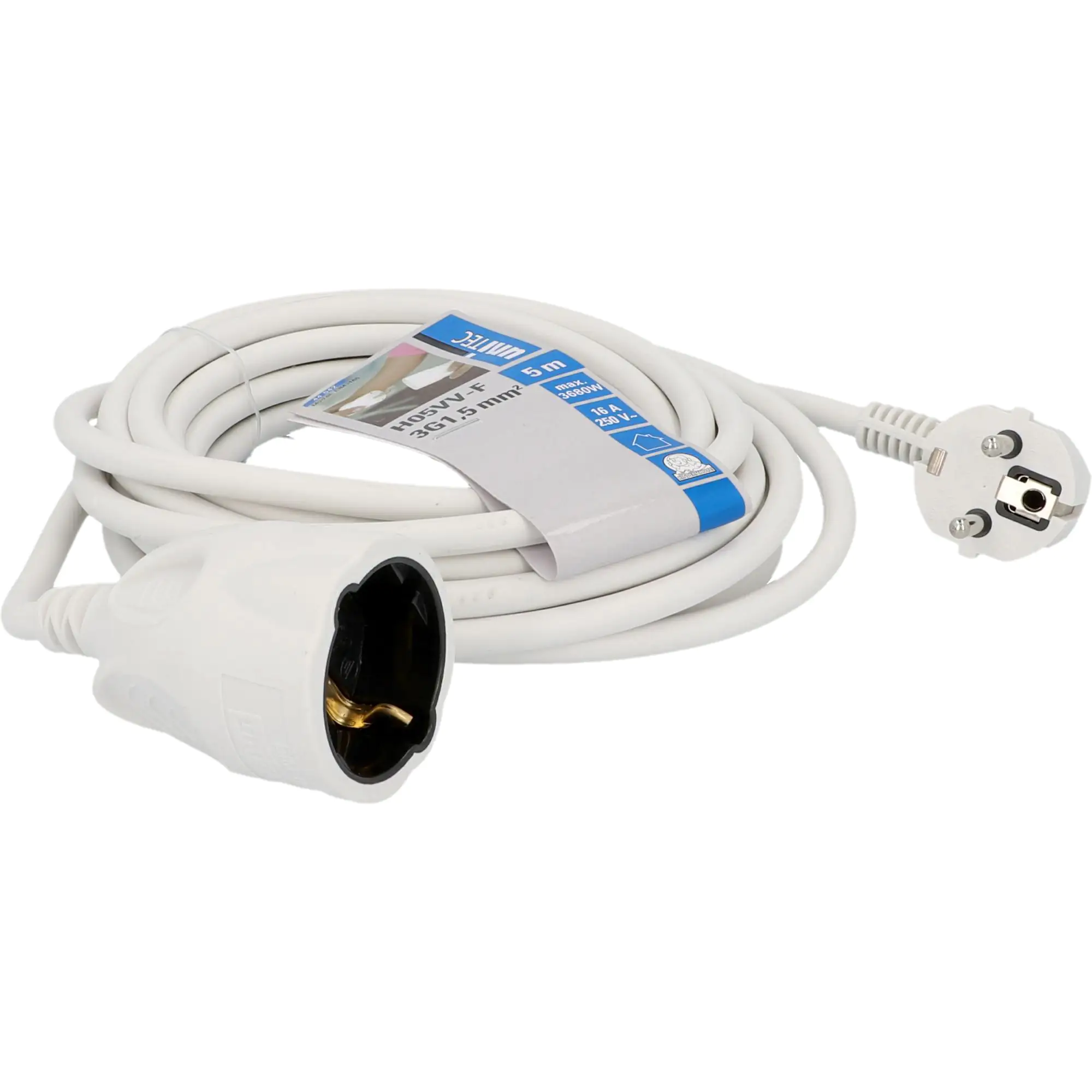 Unitec Verlängerungskabel Innen 5 Meter H05VV-F3G1,5, weiß
