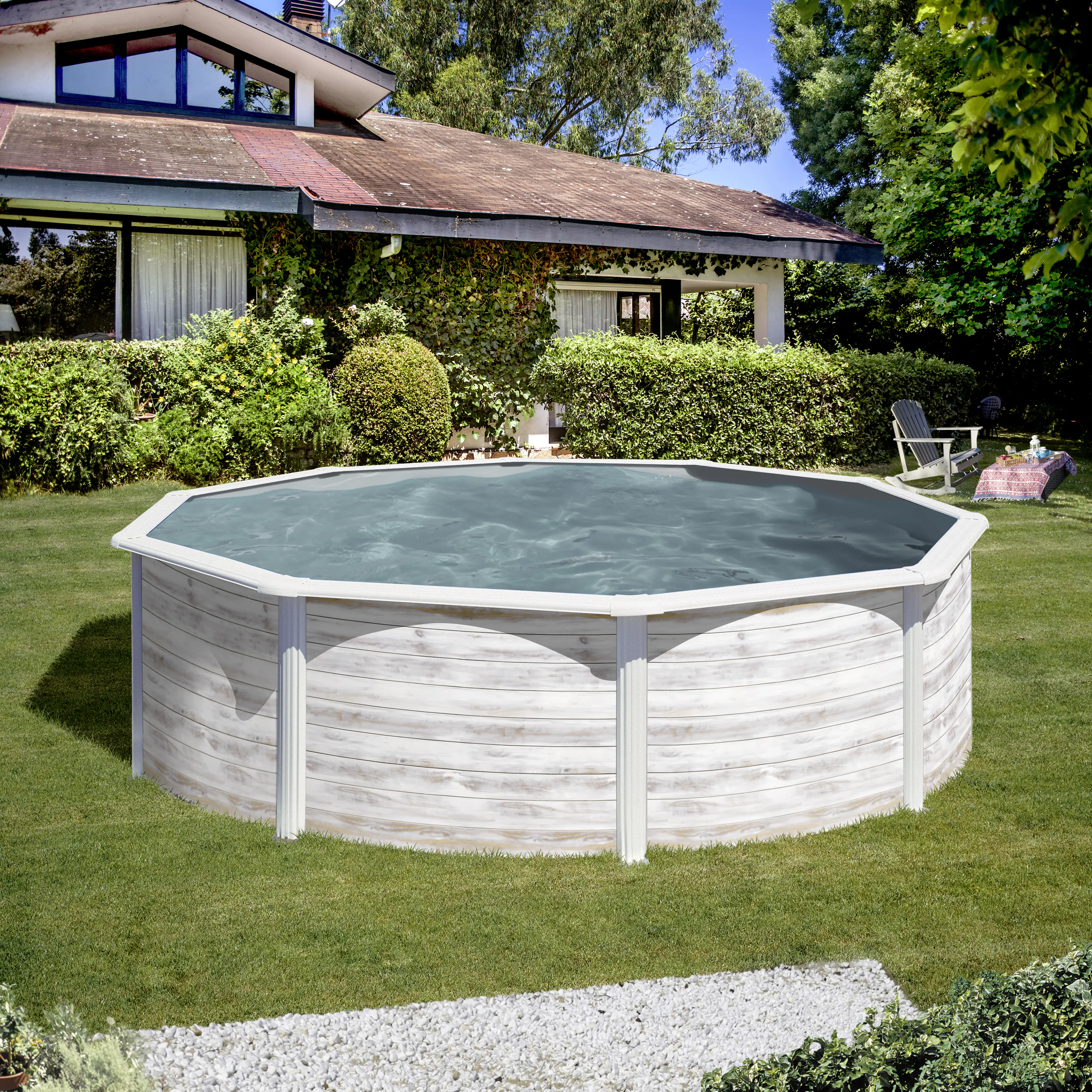 Gre Stahlwandpool Finnlandia rund Ø 460 x 120 cm Holzdekor weiß