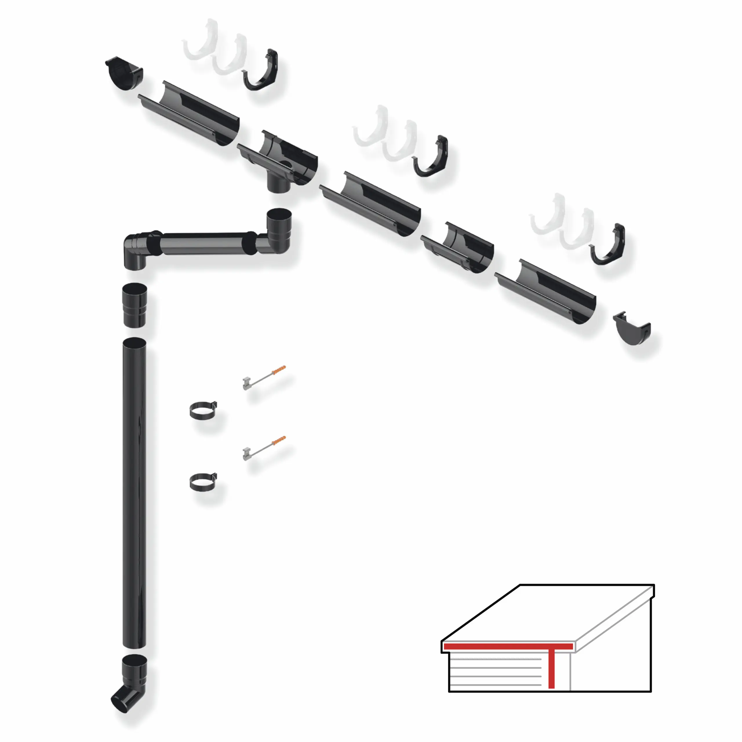 SMART Dachrinnen-Set PVC, 25-teilig, 75/63 mm für 4 m Dachlänge, Grau RAL 7021 