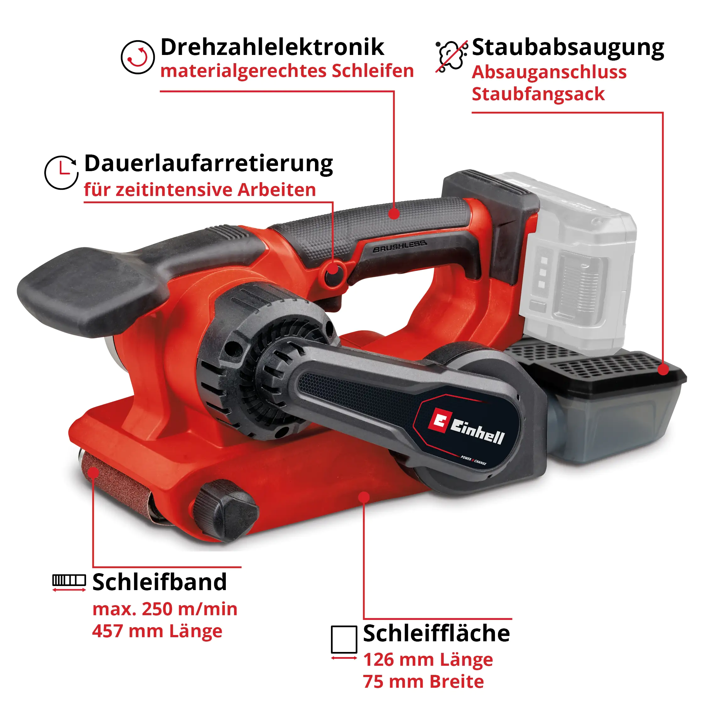Einhell Akku-Bandschleifer TP-BS 18/457 Li BL Solo 18 V