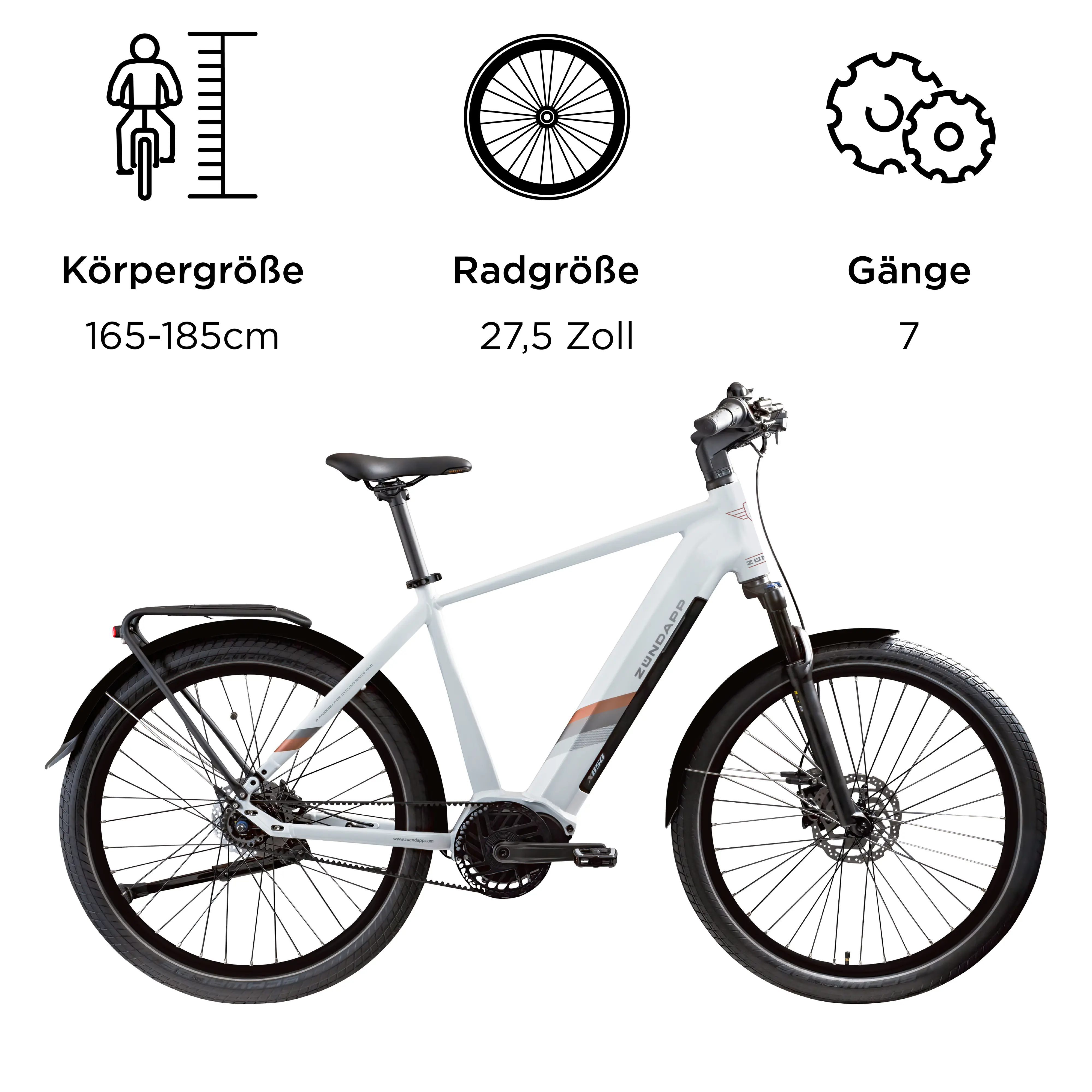 Zündapp E-Bike Trekking X850 Diamantrahmen 27,5 Zoll 7-Gang 550 Wh weiß