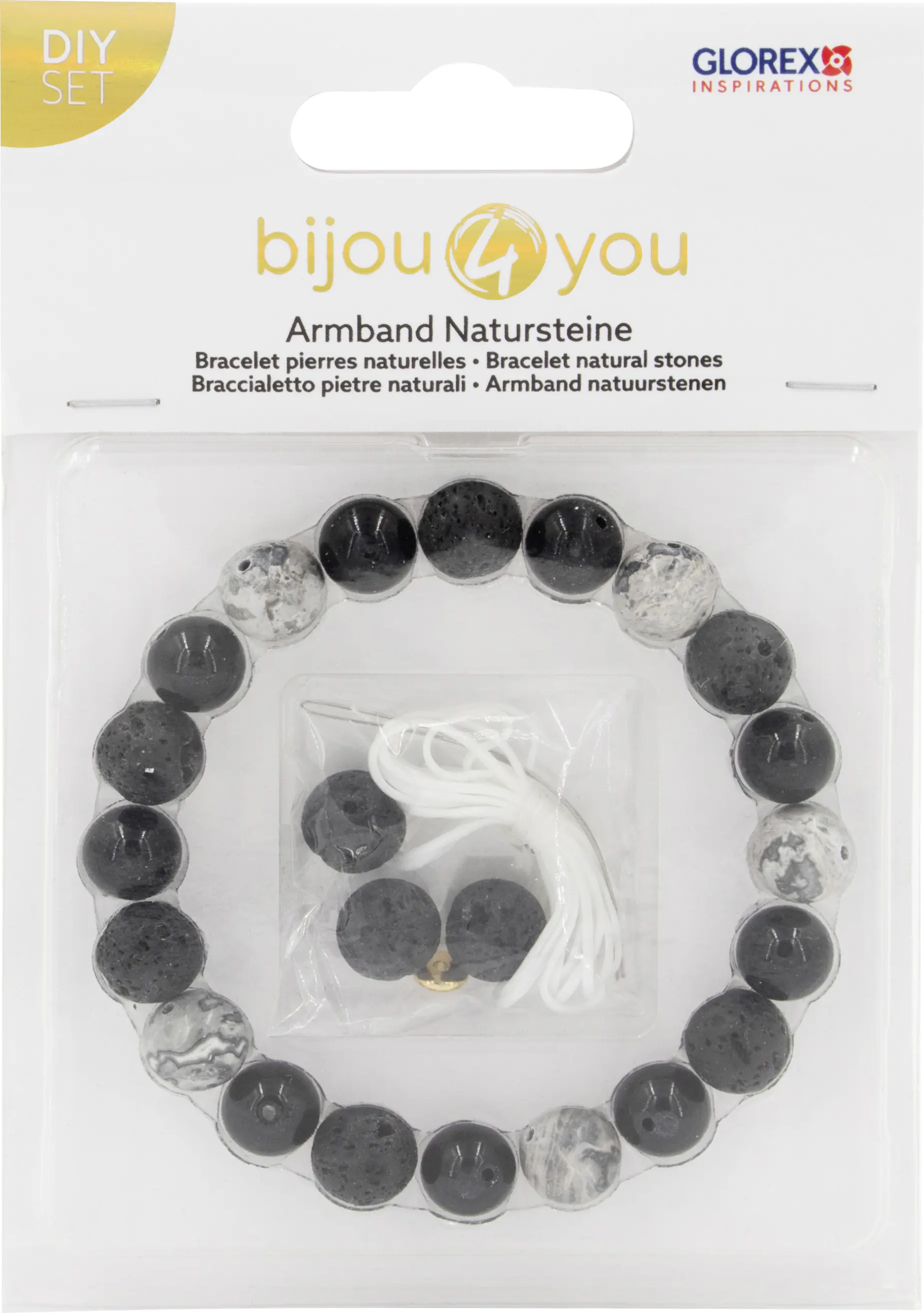 Glorex Armband Naturstein DIY schwarz-weiß 10 mm