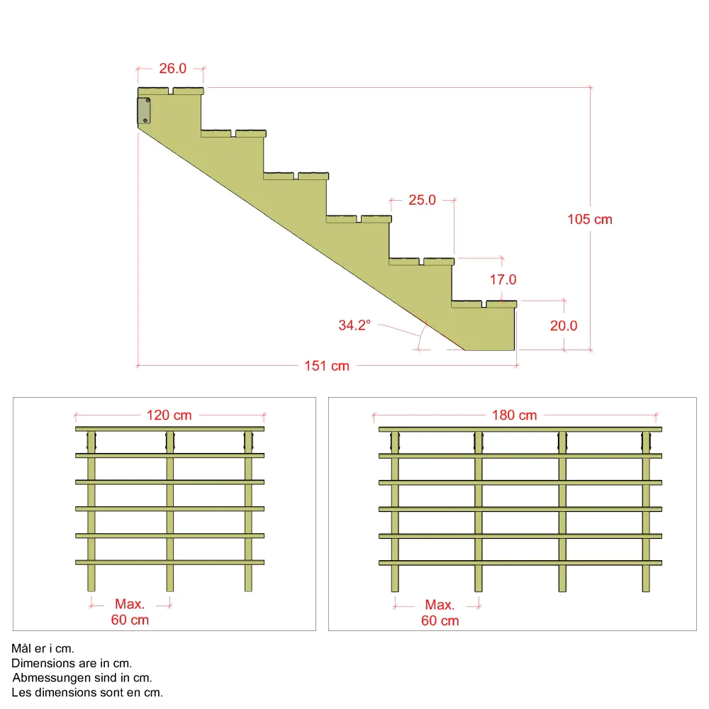 Plus Außentreppe Kiefer 6 Stufen 180 cm breit
