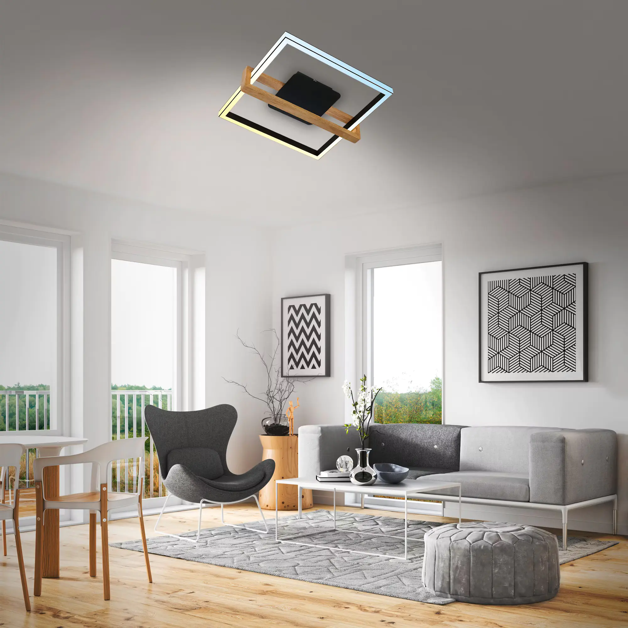 Briloner LED-Deckenleuchte CCT schwarz mit Holz 40W