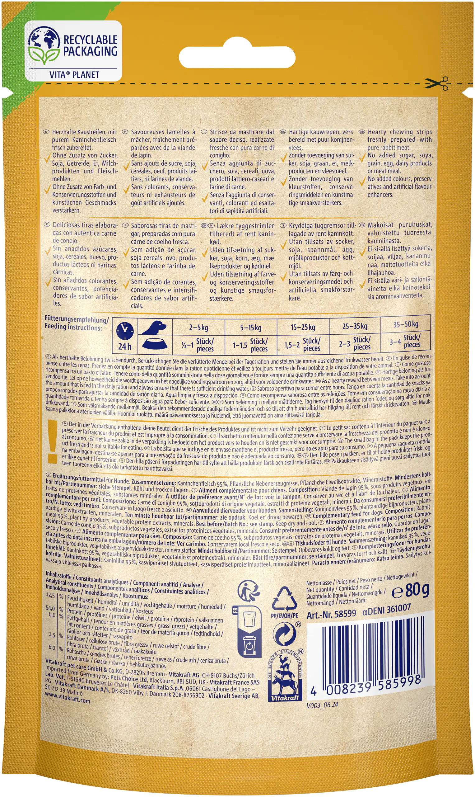 Vitakraft Rabbit Kaninchenfleischstreifen 80 g
