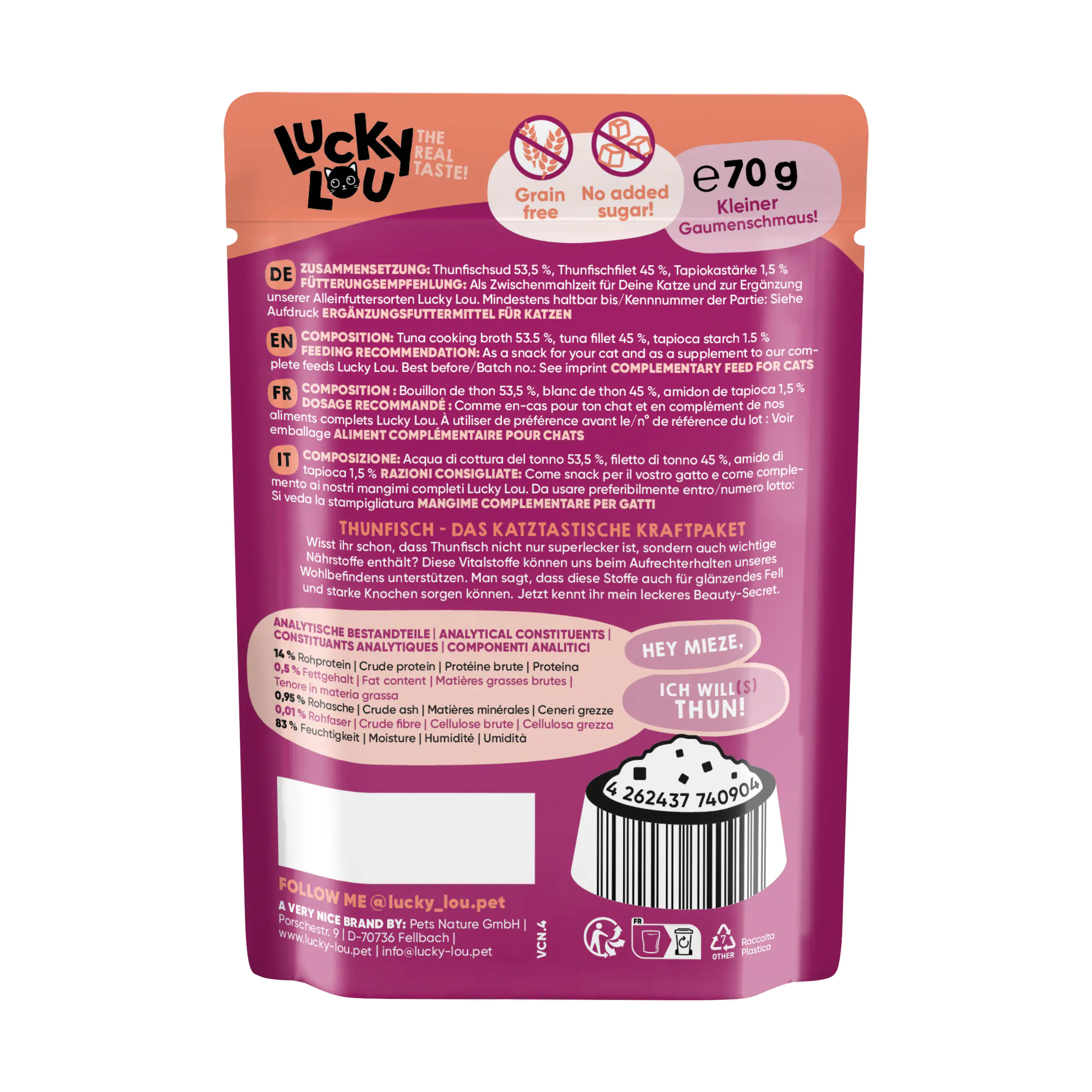 Lucky Lou Extrafood Pures Hühnerfilet in Brühe 70 g 