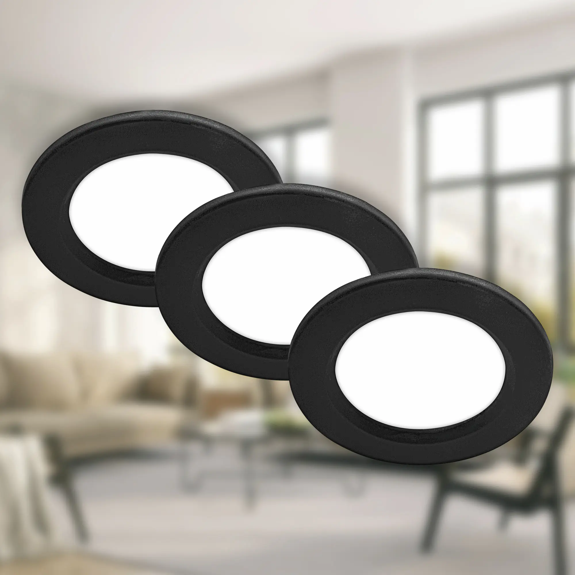 Briloner LED Einbauleuchten Jeft Ø 9 x 2,8 cm neutralweiß schwarz 3er-Set