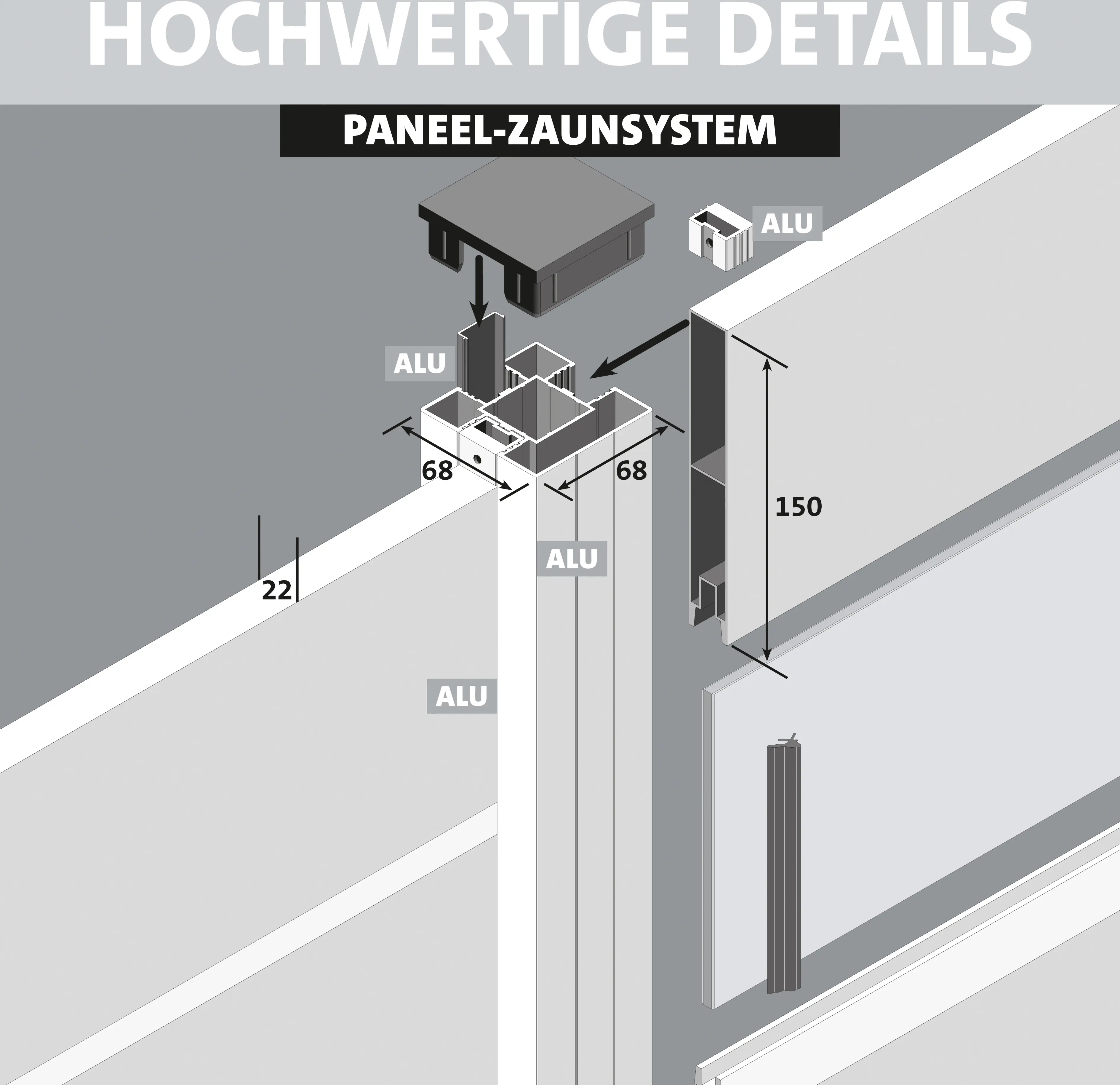 Ambiente Alu-Zaun Erweiterungsset Paneel 150 anthrazit 187 x 184,2 cm  