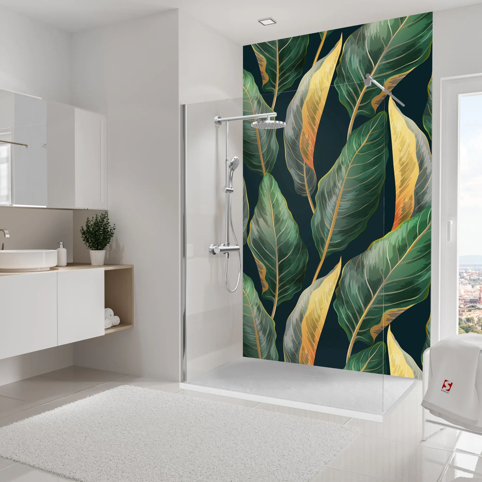 Schulte Duschrückwand DecoDesign Softtouch 150 x 255 cm Tropenblätter gold