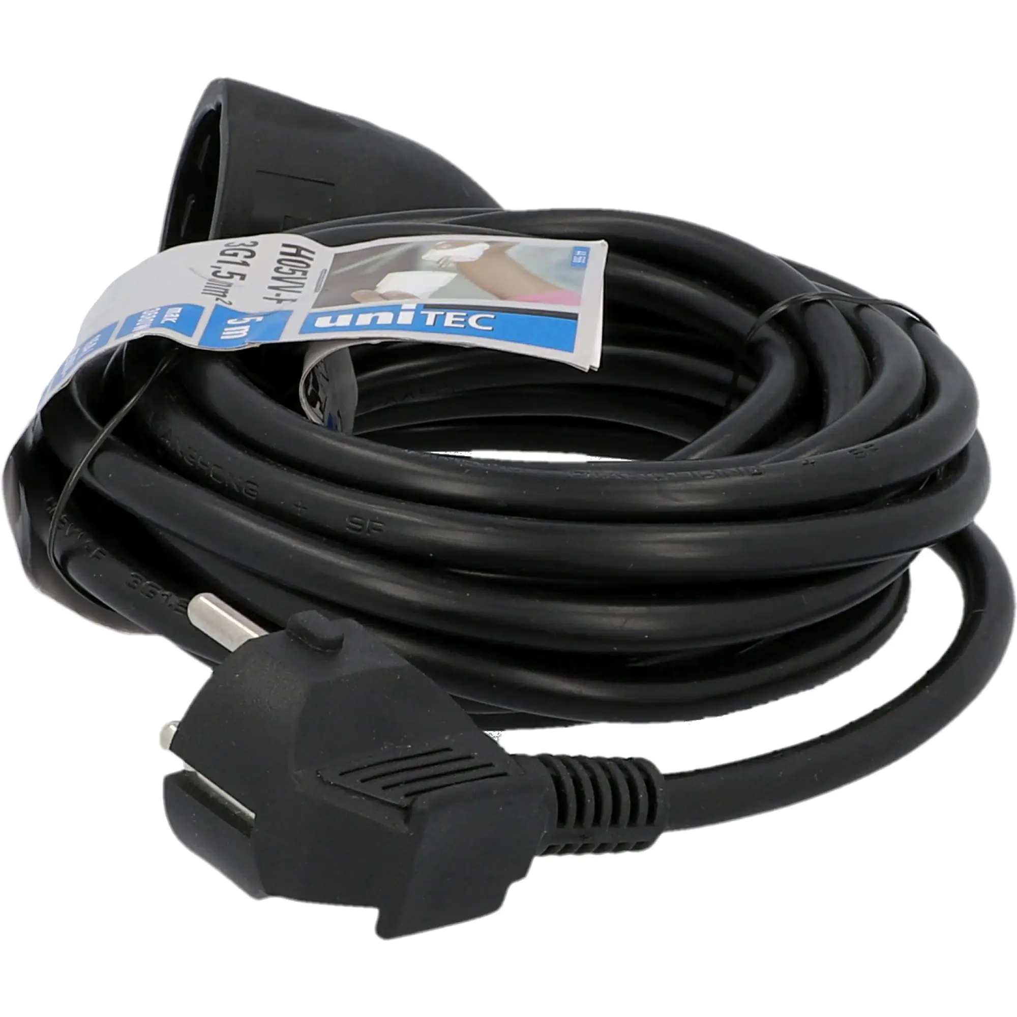 Unitec Verlängerungskabel Innen 5 Meter H05VV-F 3G1,5, schwarz