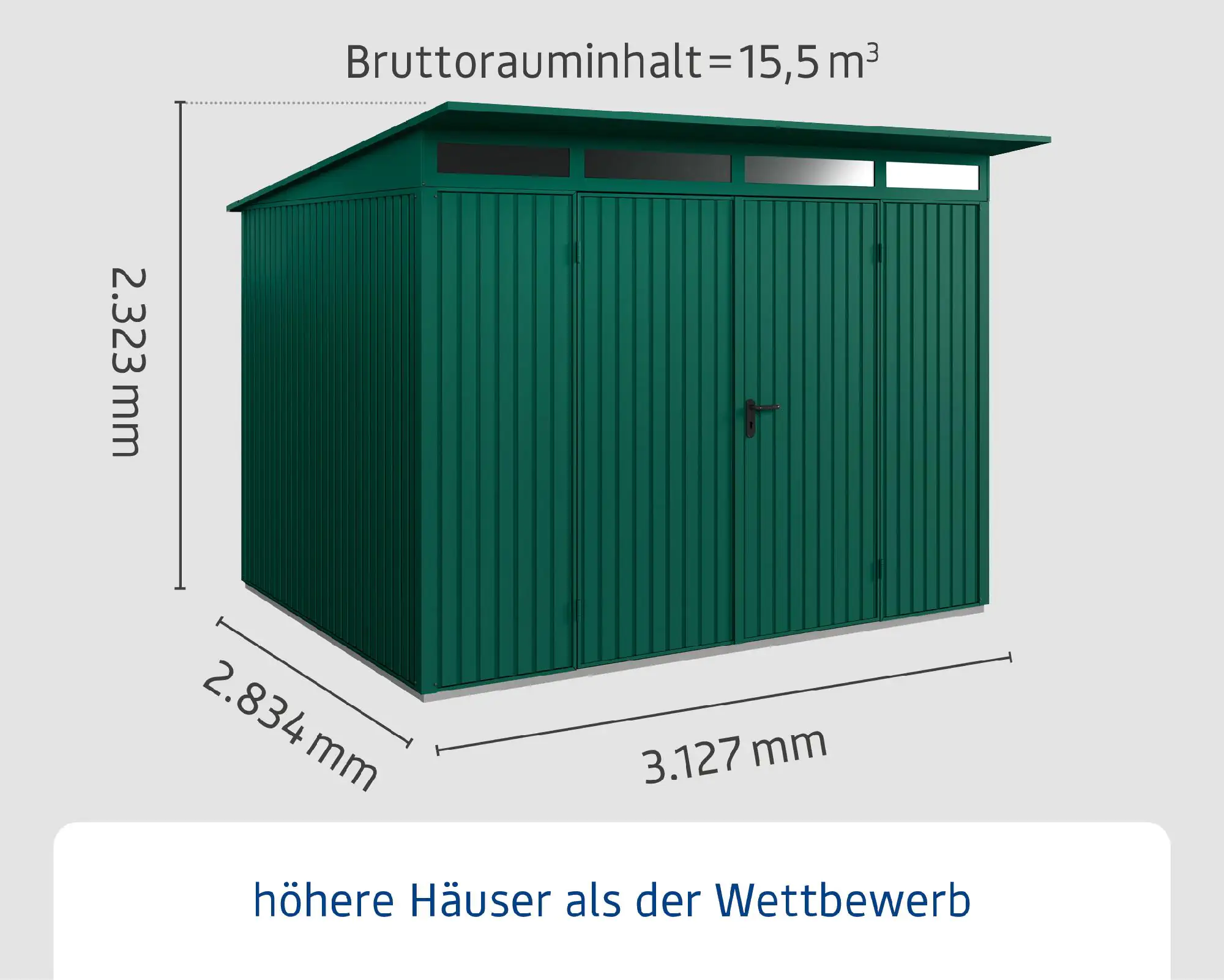 EcoStar Gerätehaus Trend-P Typ 3 moosgrün 312,7 x 283,4 x 232,3 cm