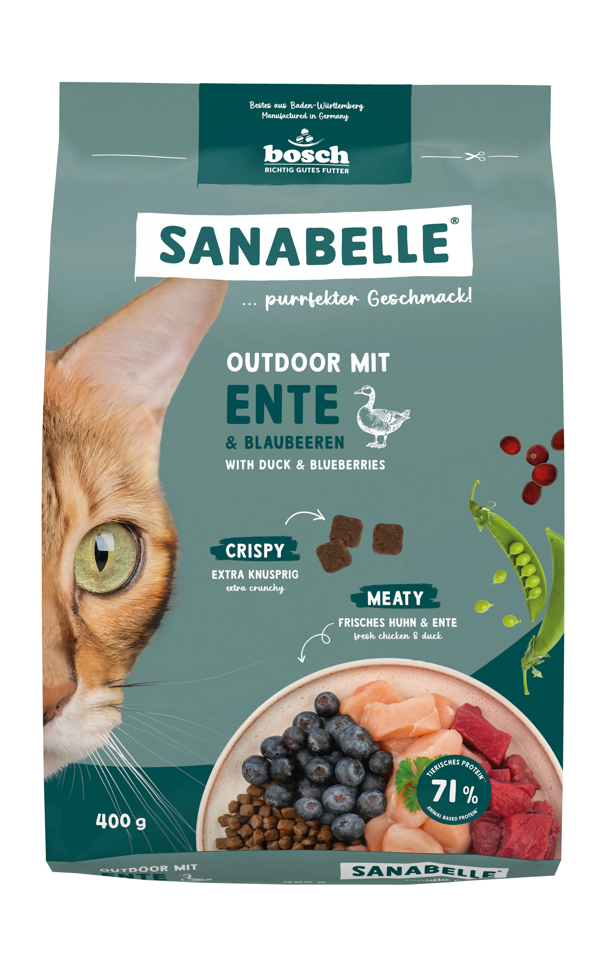 Sanabelle Katzentrockenfutter Adult Outdoor mit Ente & Blaubeeren für Freigängerkatzen 400 g