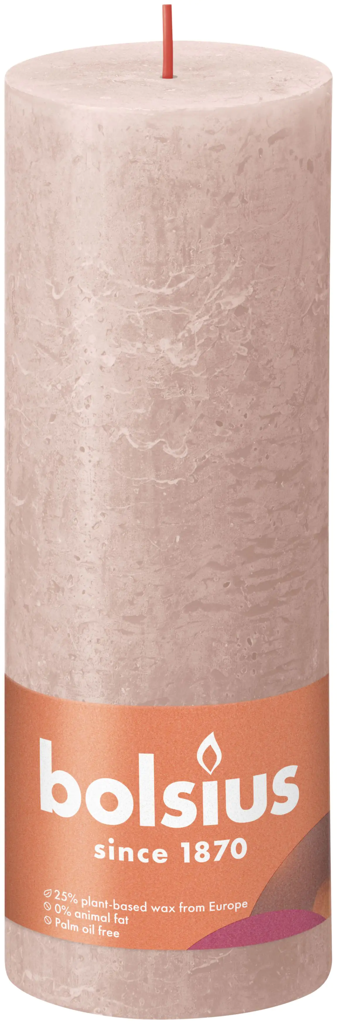 Bolsius Rustik Stumpenkerze nebliges rosa, Höhe: 19 cm, Ø 6,8 cm