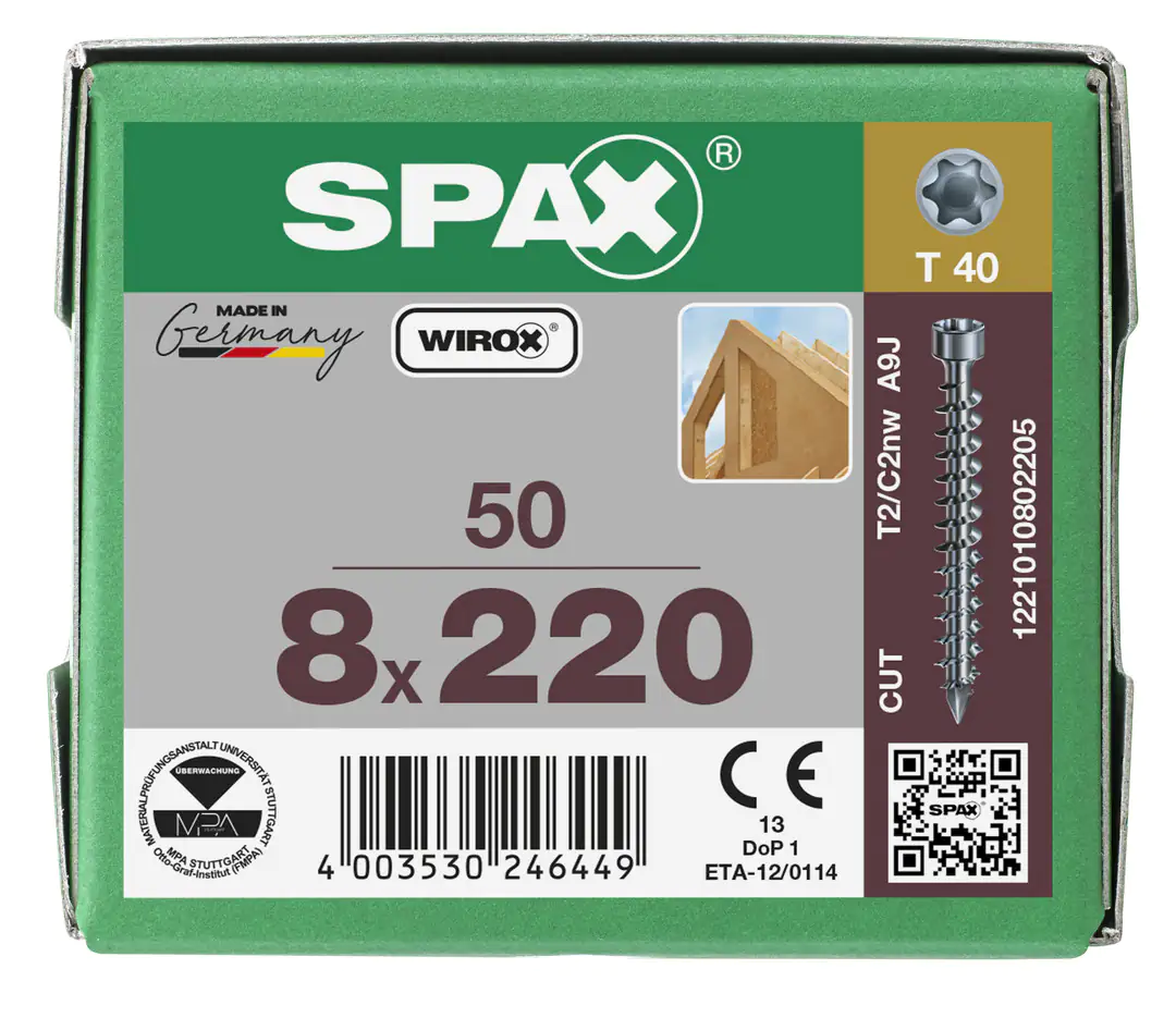 Spax Holzbauschrauben 8.0 x 220 mm TX 40 Zylinderkopf - 50 Stk.