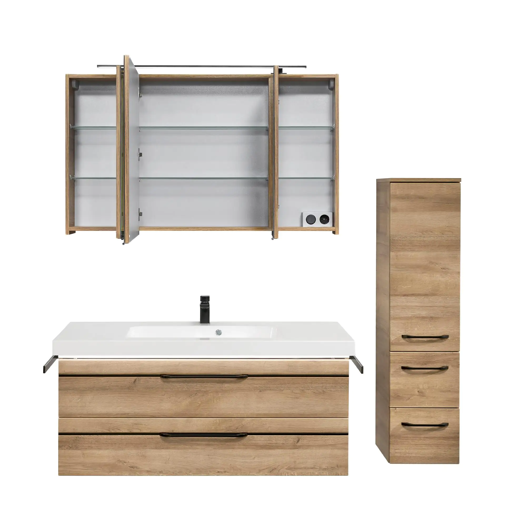 Pelipal Badmöbel-Set Balto Riviera Eiche mit Leuchtfuge + Midischrank 153 cm