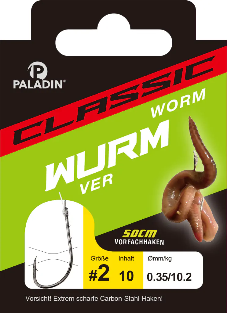 Paladin Wurmhaken gebunden Größe 8 - 50 cm 10 Stück gunsmoke 