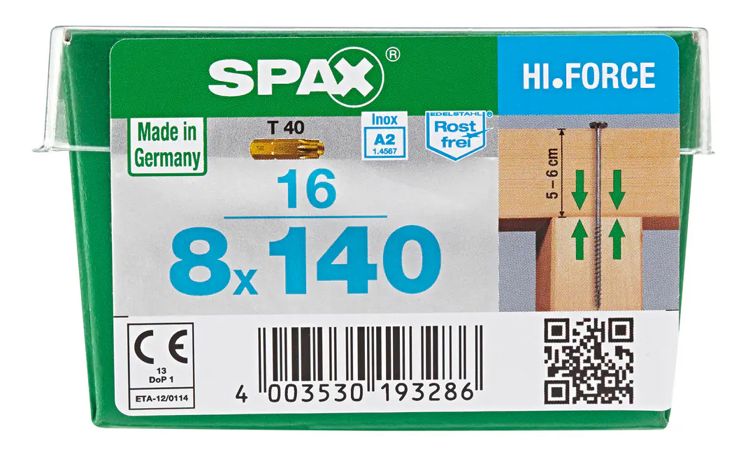 Spax Tellerkopfschrauben 8.0 x 140 mm TX 40 - 16 Stück Edelstahl