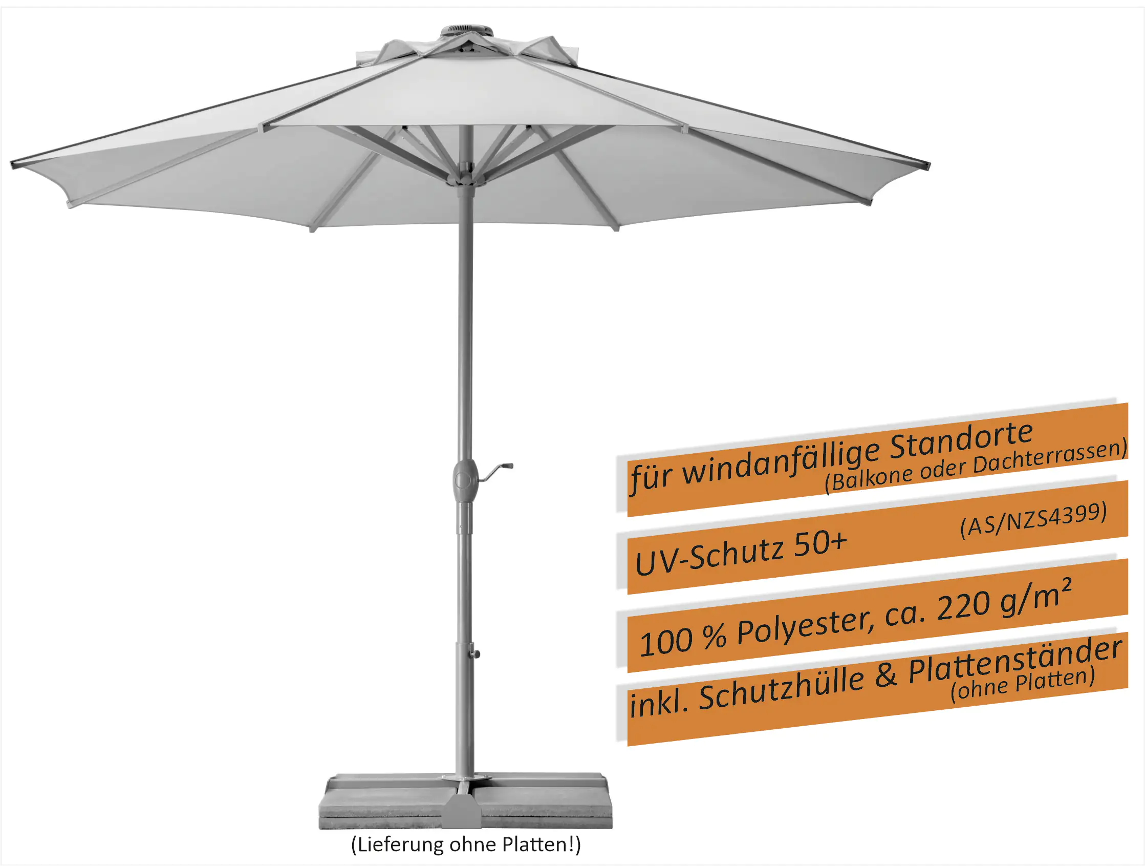 Schneider Sonnenschirm Rooftop silbergrau Ø 350 cm inkl. Sonnenschirmhülle