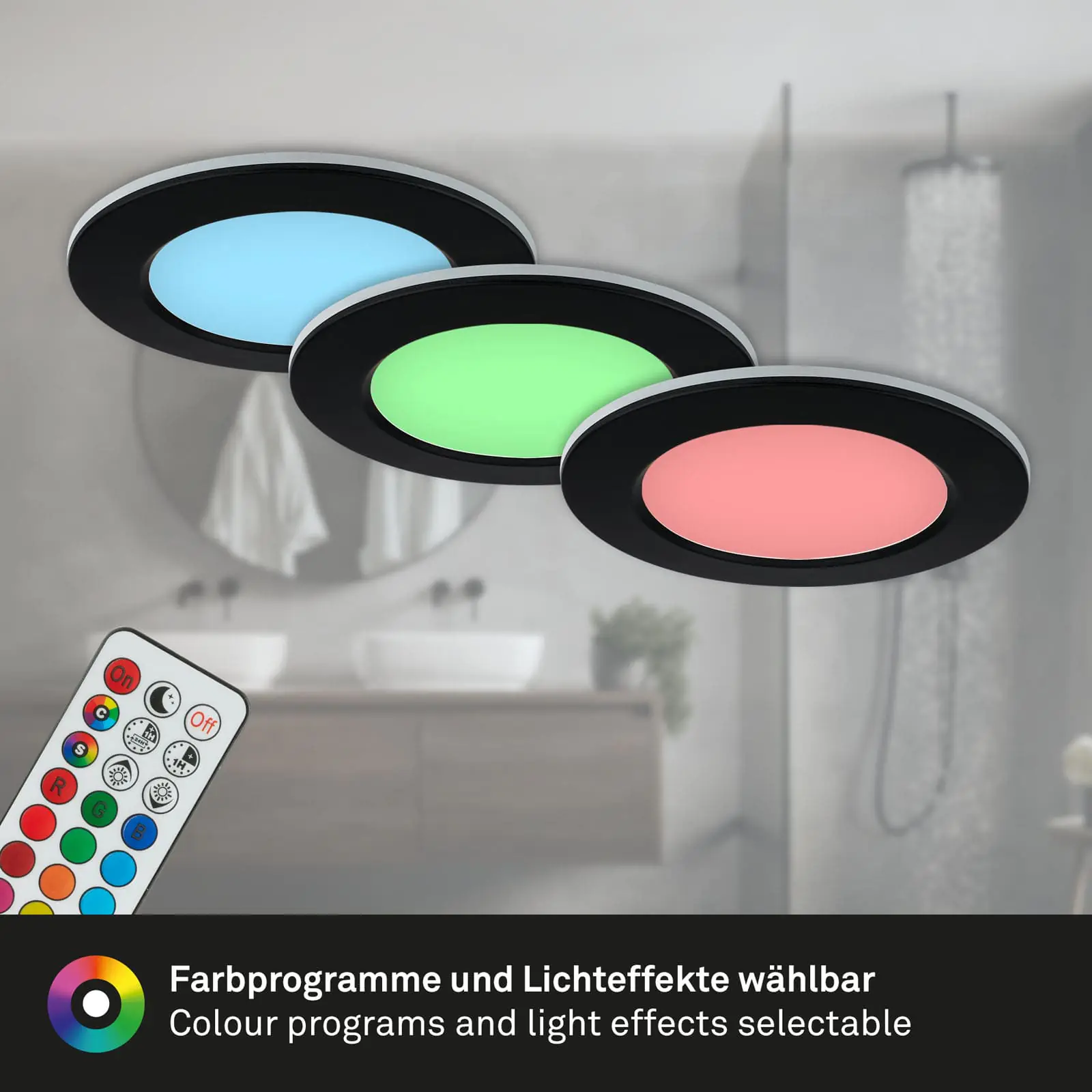 Di-Ka LED Einbauleuchte Fungo RGBW 3er Set schwarz Ø 9,2 cm 4,8 W dimmbar
