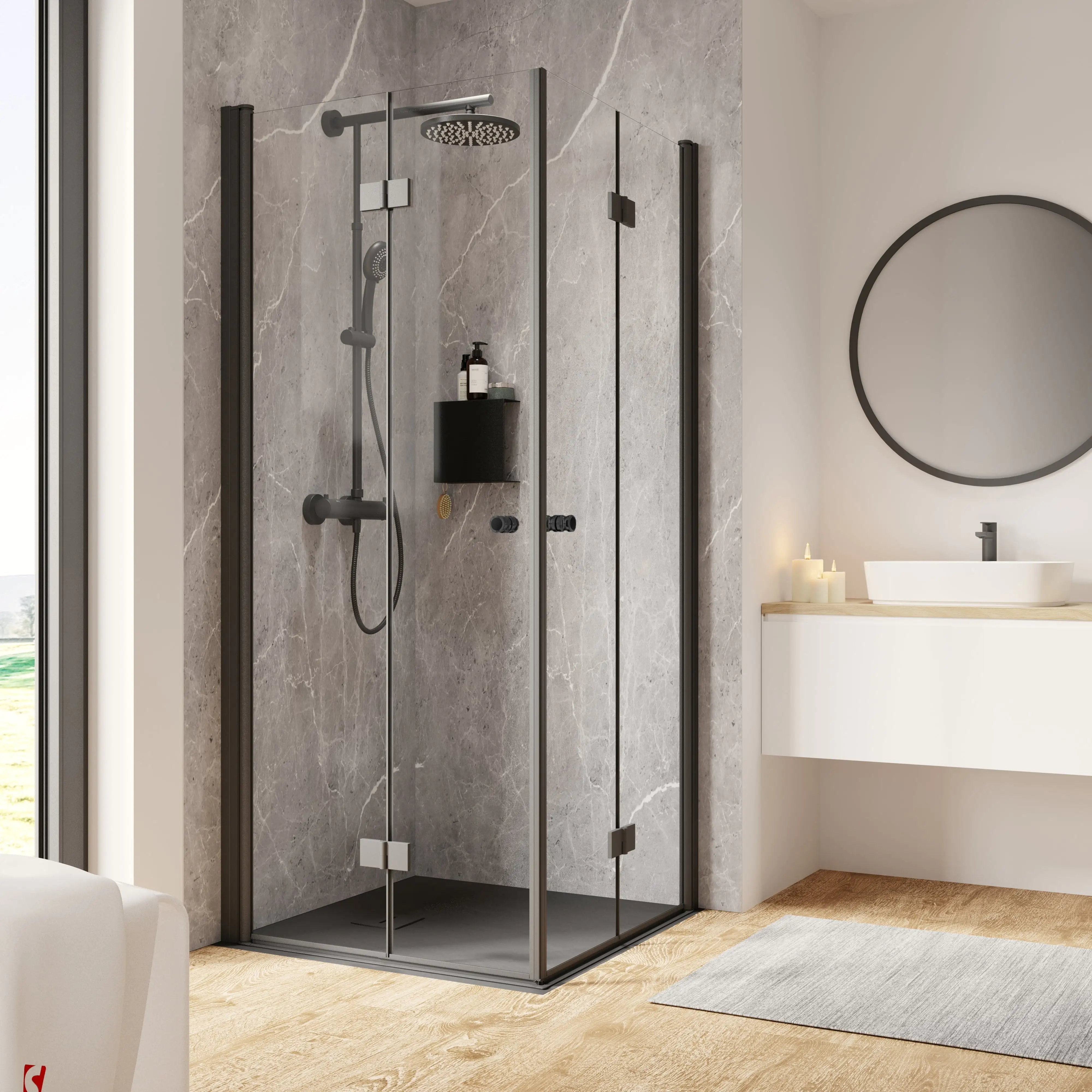 Schulte Eckeinstieg mit Drehfalttür 90 x 90 x 200 cm Garant 2.0 mattschwarz
