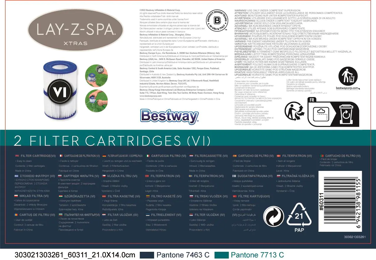 Bestway LAY-Z-SPA Filterkartusche Gr. VI Doppelpack 10,6 x 8,0 cm