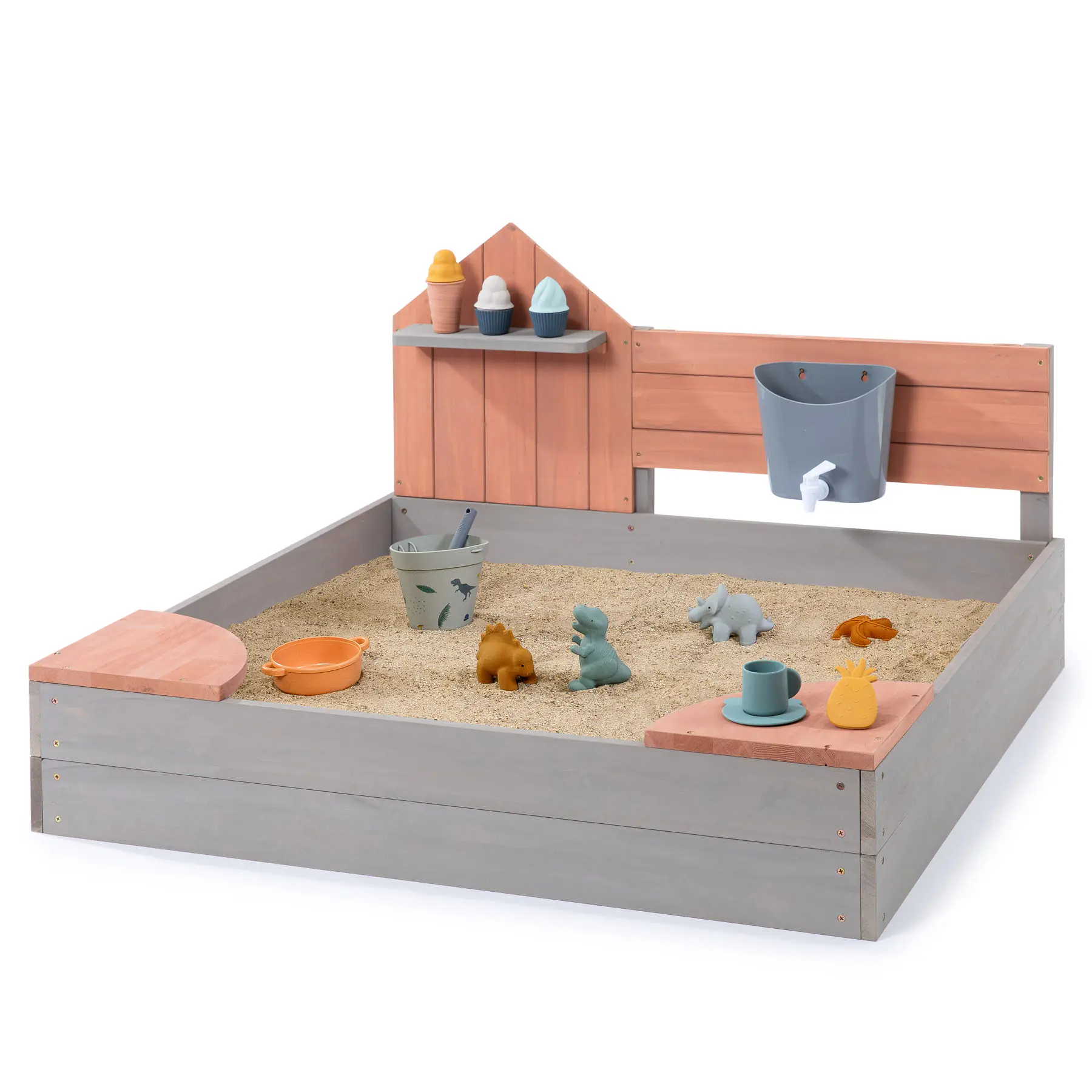 Muddy Buddy Sandkasten Cozy House 100 x 100 cm warmgrau-puderrosa