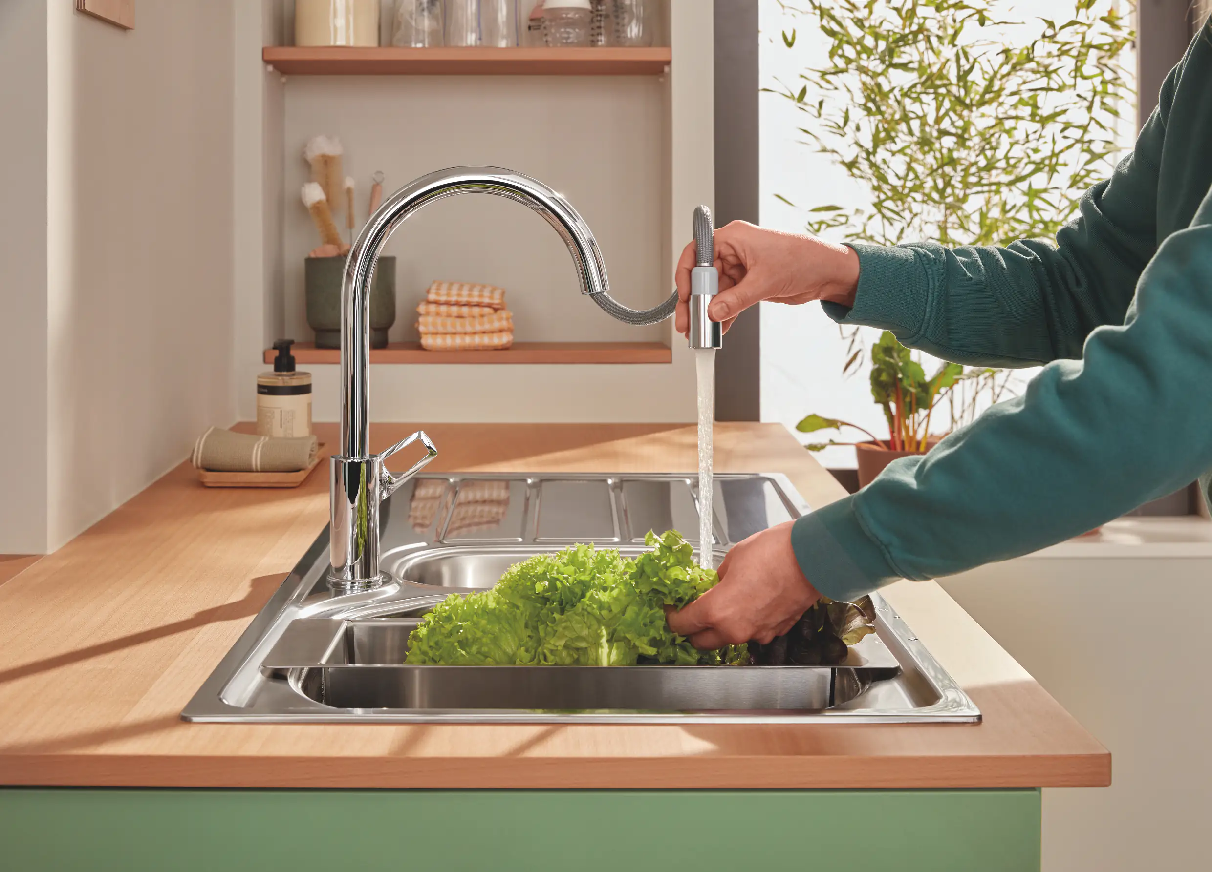 Grohe Küchenarmatur Start Flow verchromt mit herausziehbarer Brause
