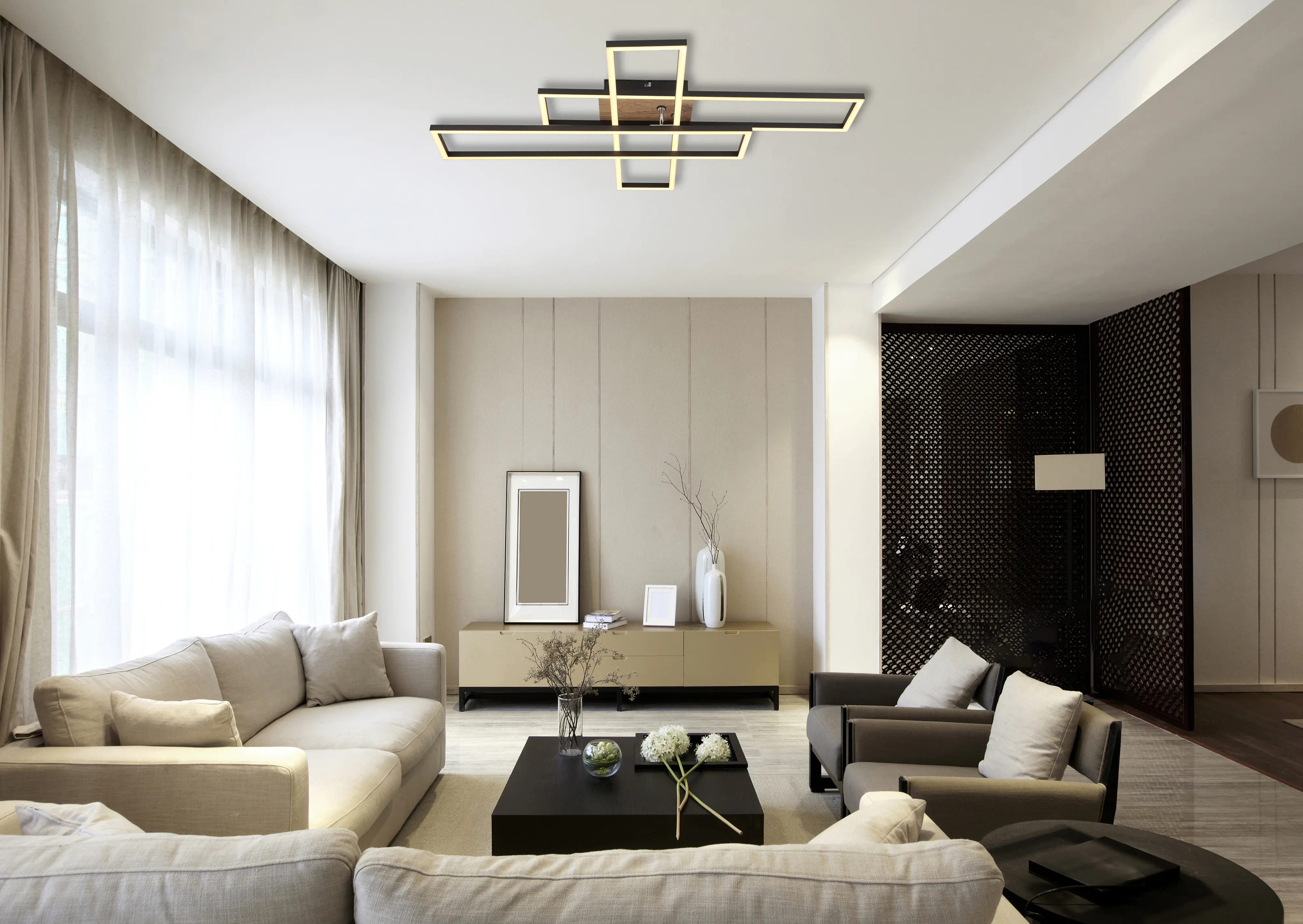 Globo LED Deckenleuchte Dakari schwarz 80 x 60 cm