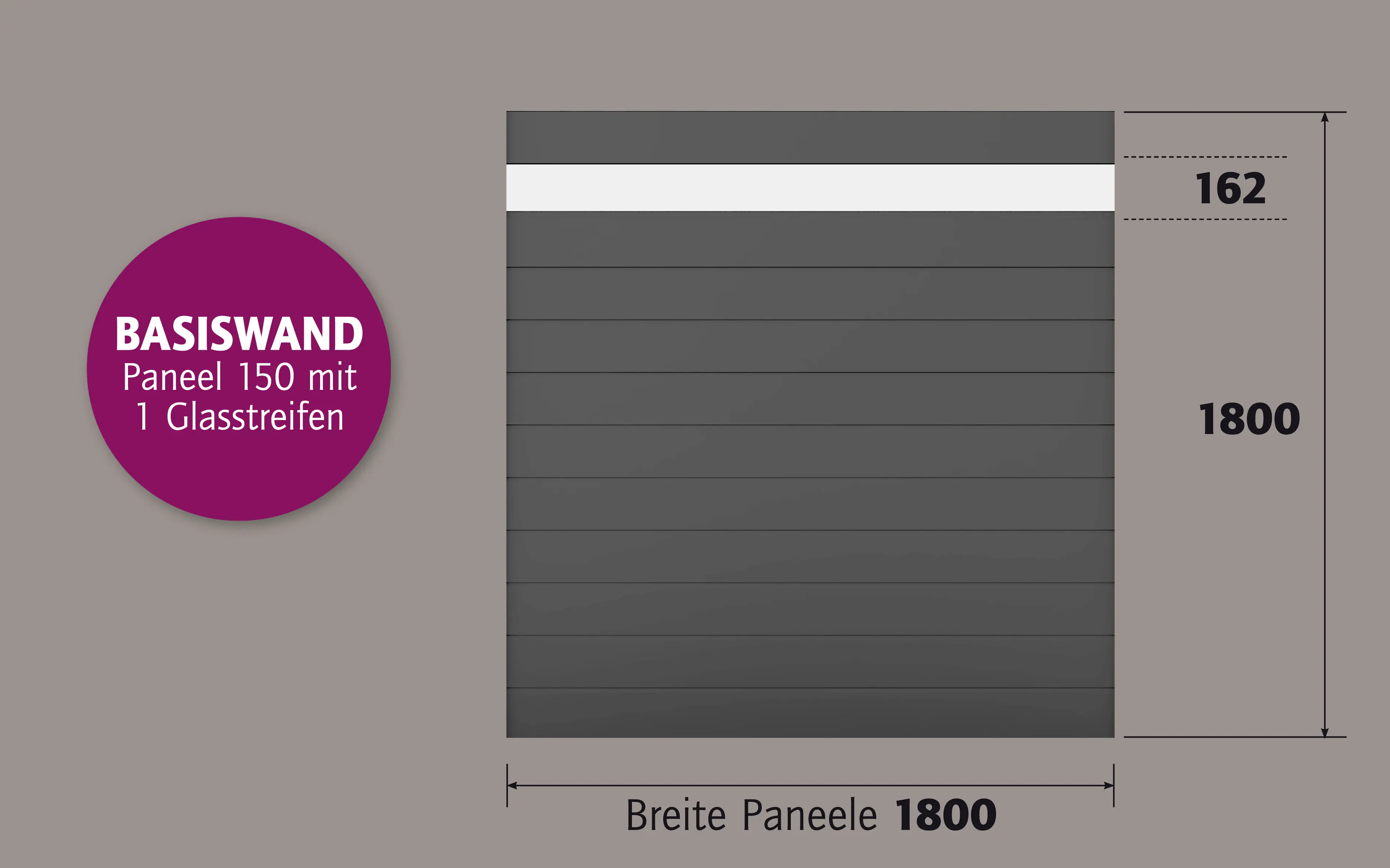 Ambiente Alu-Zaun Paneel 150 + ESG 8 mm 180 cm x 180 cm 22 mm stark