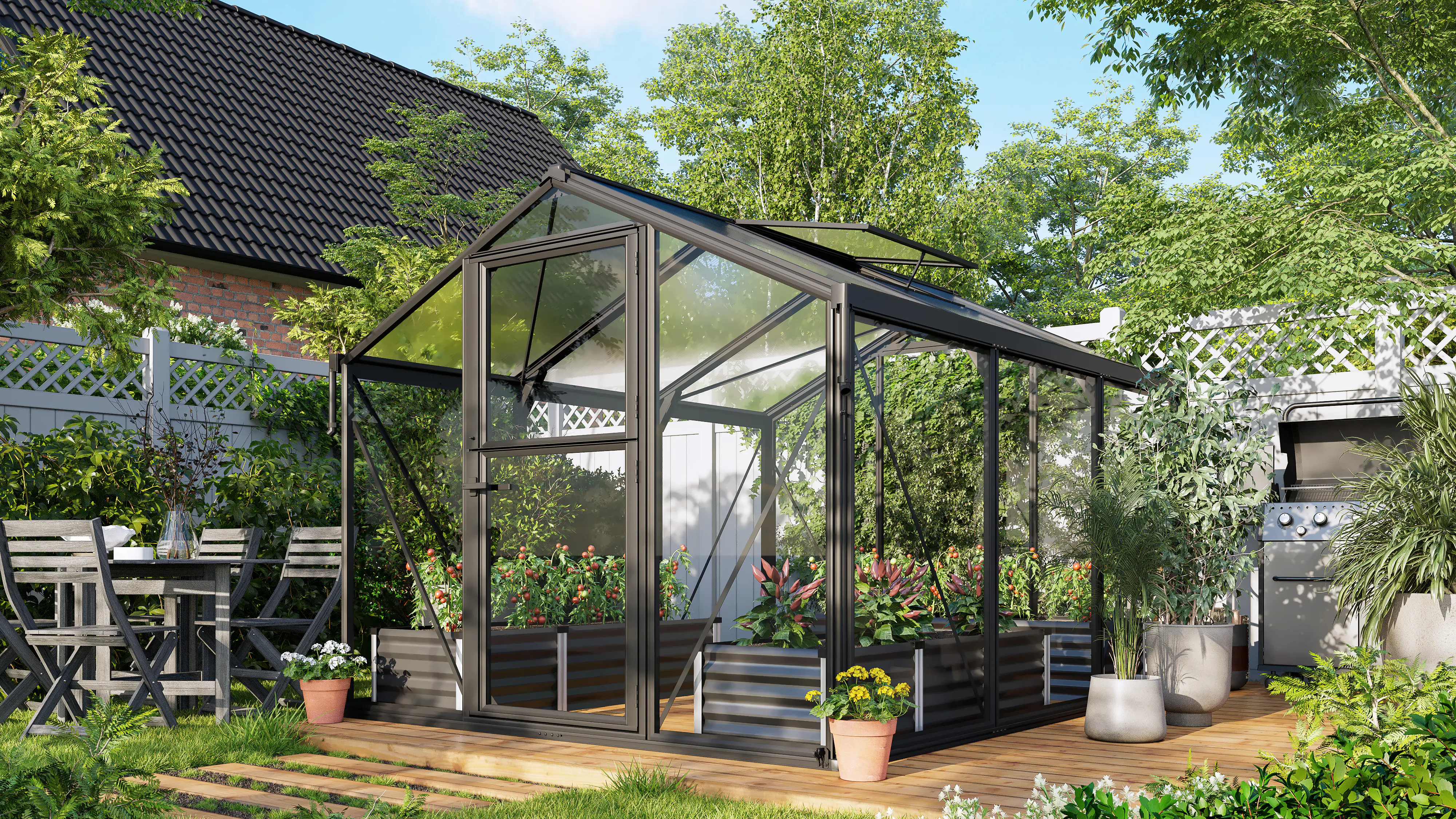 Vitavia Gewächshaus Deimos  8500 ESG 3 mm 260 x 327 cm schwarz