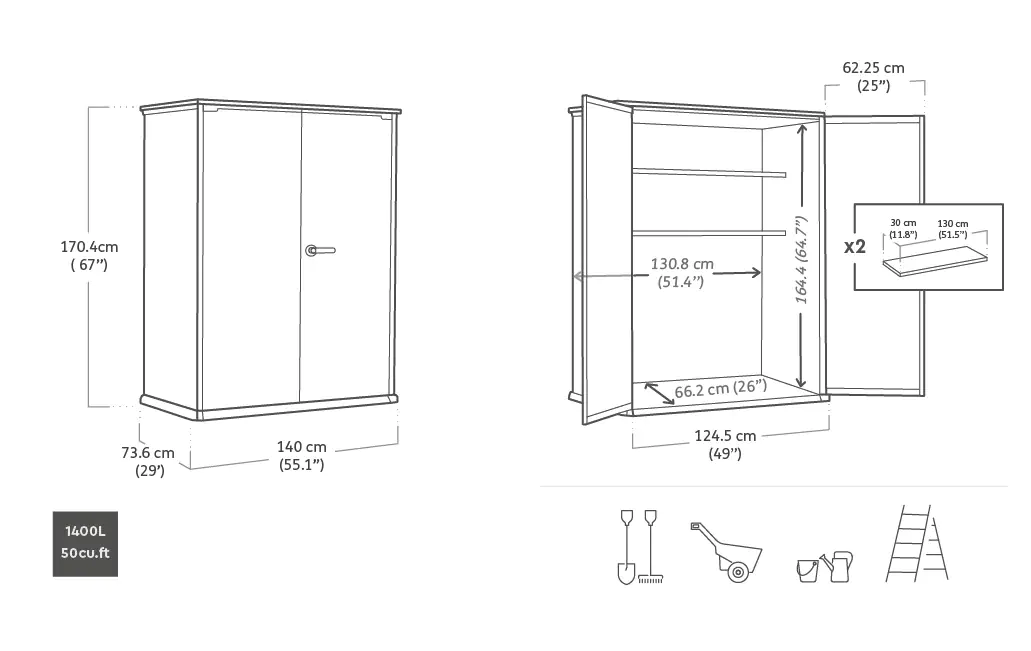Keter Kunststoff Gartenschrank Signature Walnuss Alto 140 x 73,6 x 170,4 cm braun Holzoptik 
