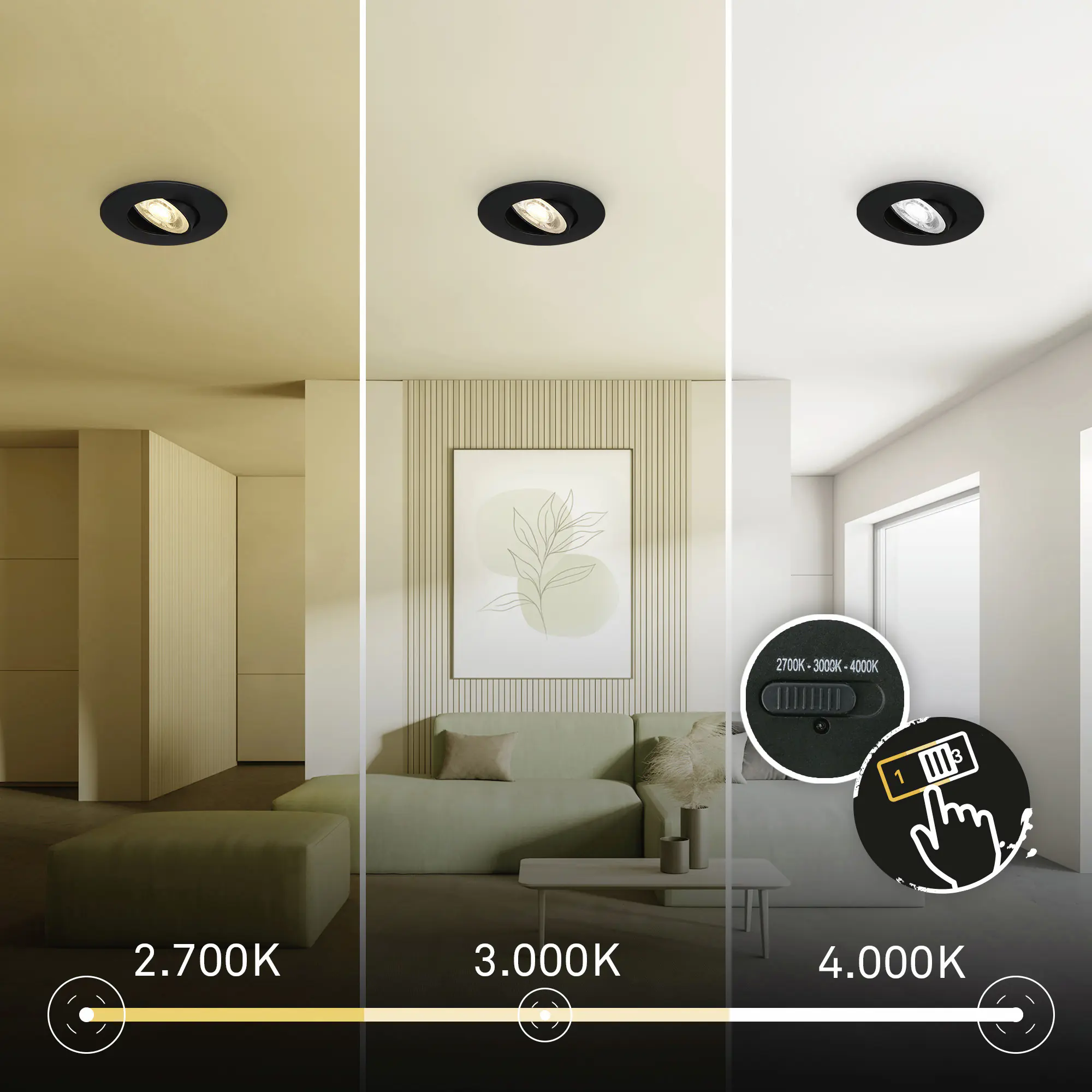 Briloner LED Einbauleuchten Dimara Ø 9 x 2,4 cm warmweiß/neutralweiß schwarz dimmbar 3er-Set