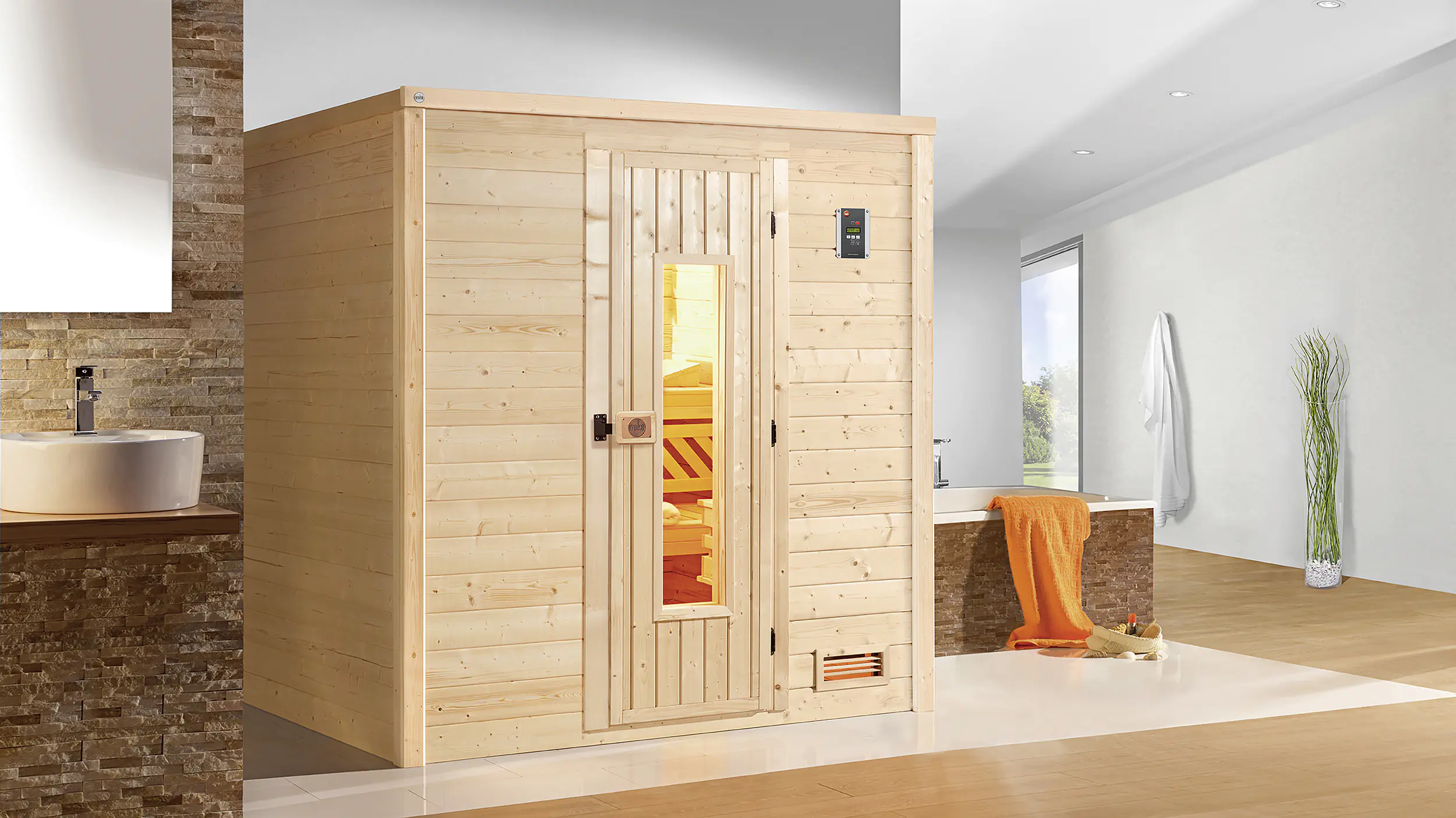 Weka Massivholzsauna Bergen 1 mit Holztür