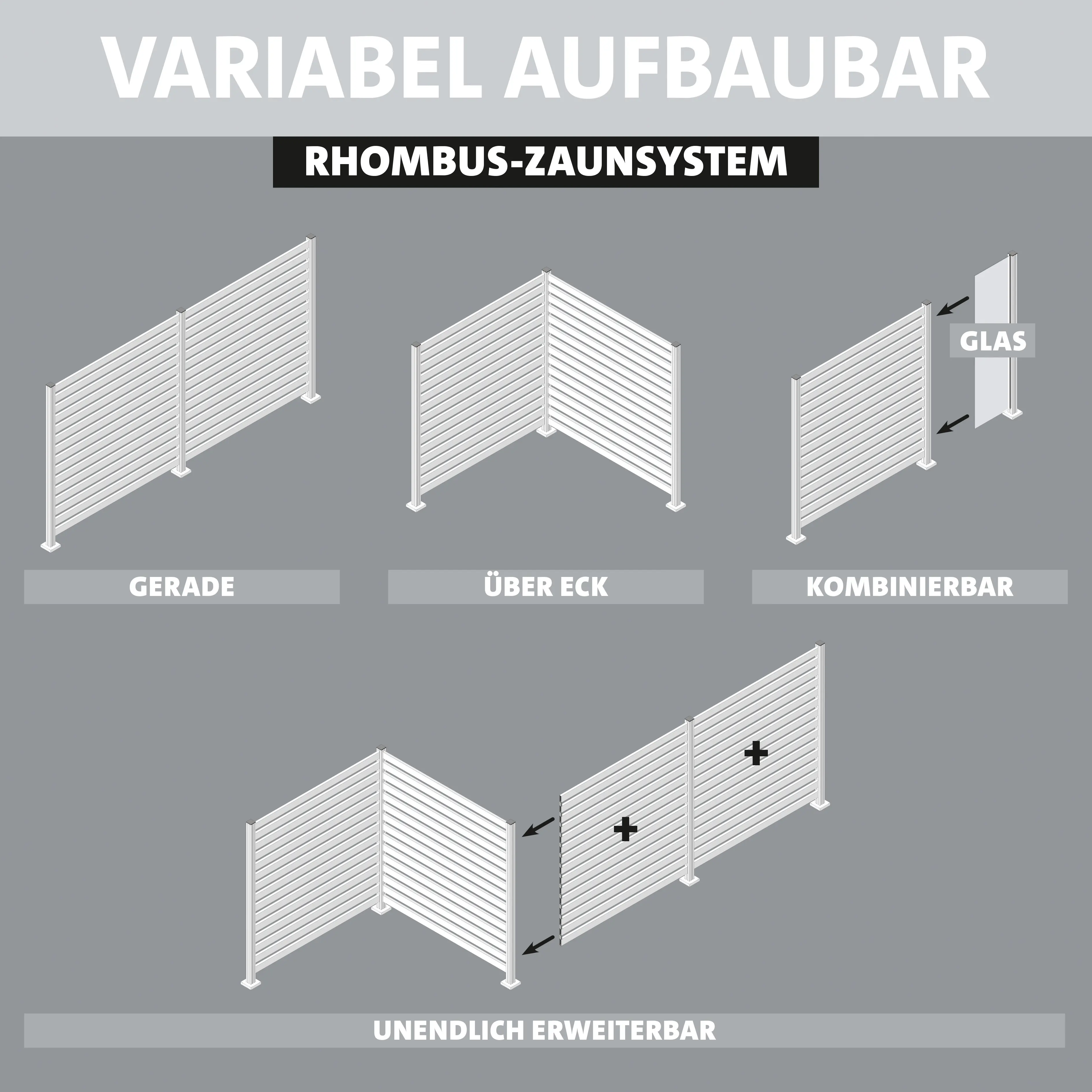Ambiente Alu-Zaun Grundset Rhombus MAXI 187 x 184,2 cm grau