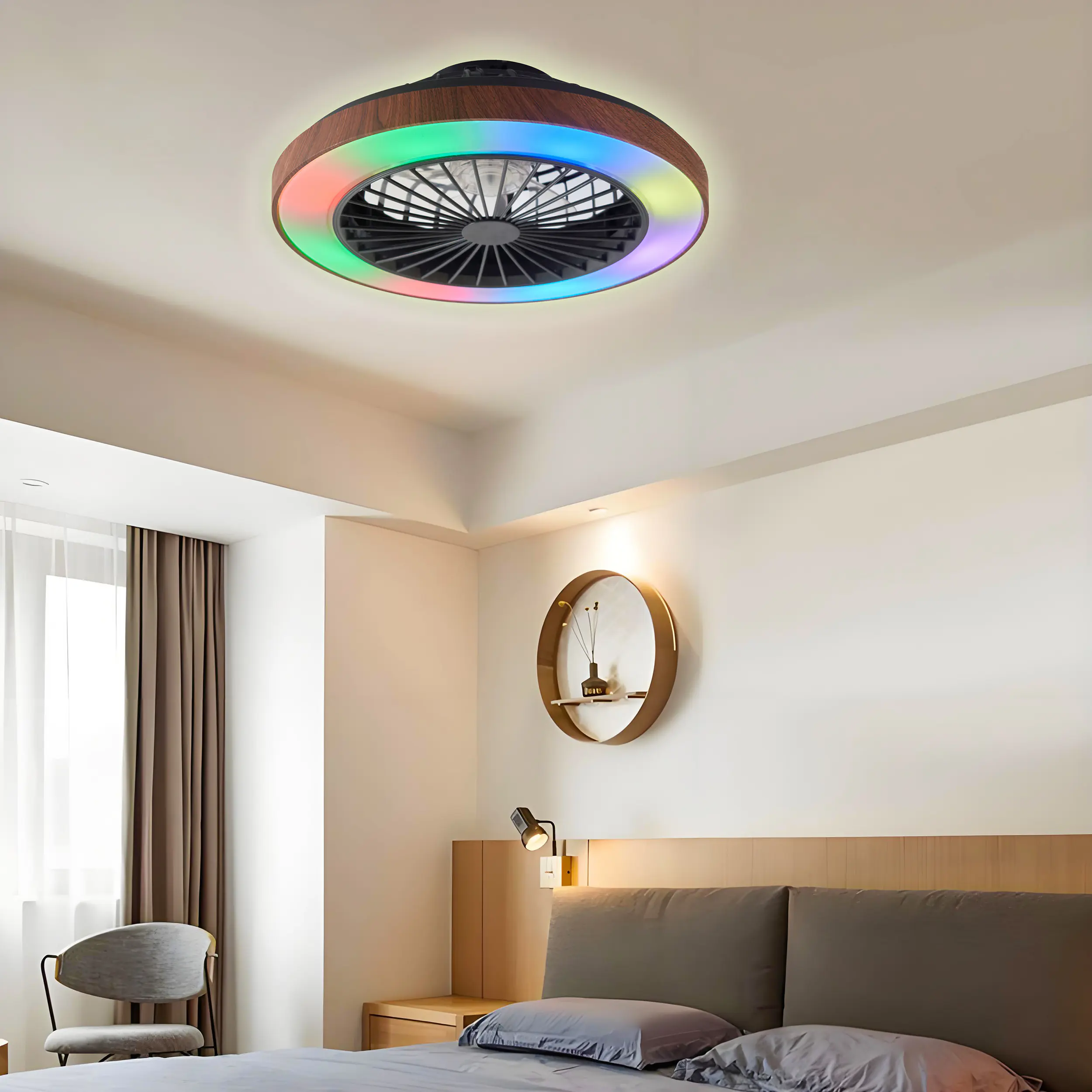 LED Deckenleuchte mit Ventilator Petra Ø 48 cm 40 W holzoptik