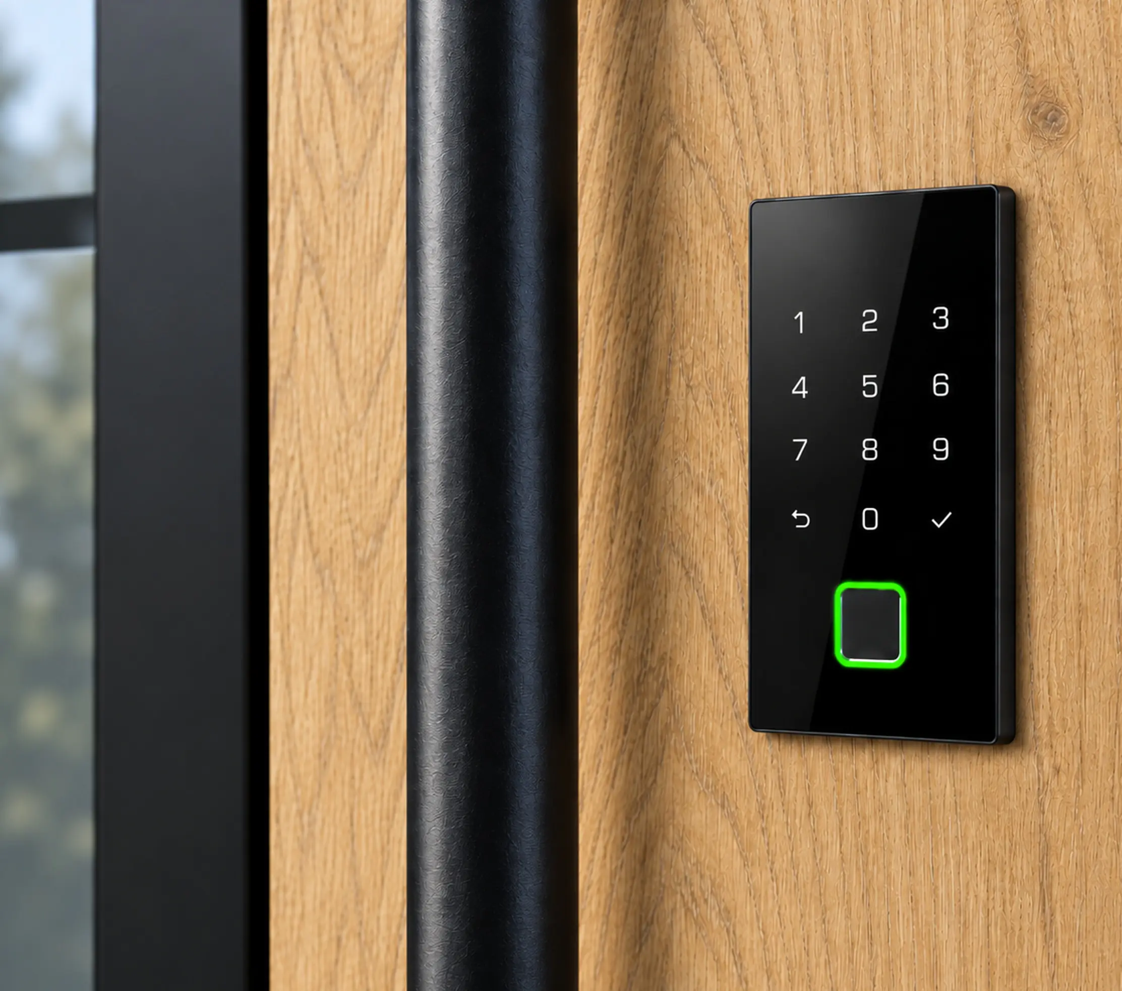 Splendoor Haustür Passivedoor Premium B06 Aluminium/Stahl Eiche BlackDesign DIN rechts 98 x 208 cm mit Tastatur & Fingerscan