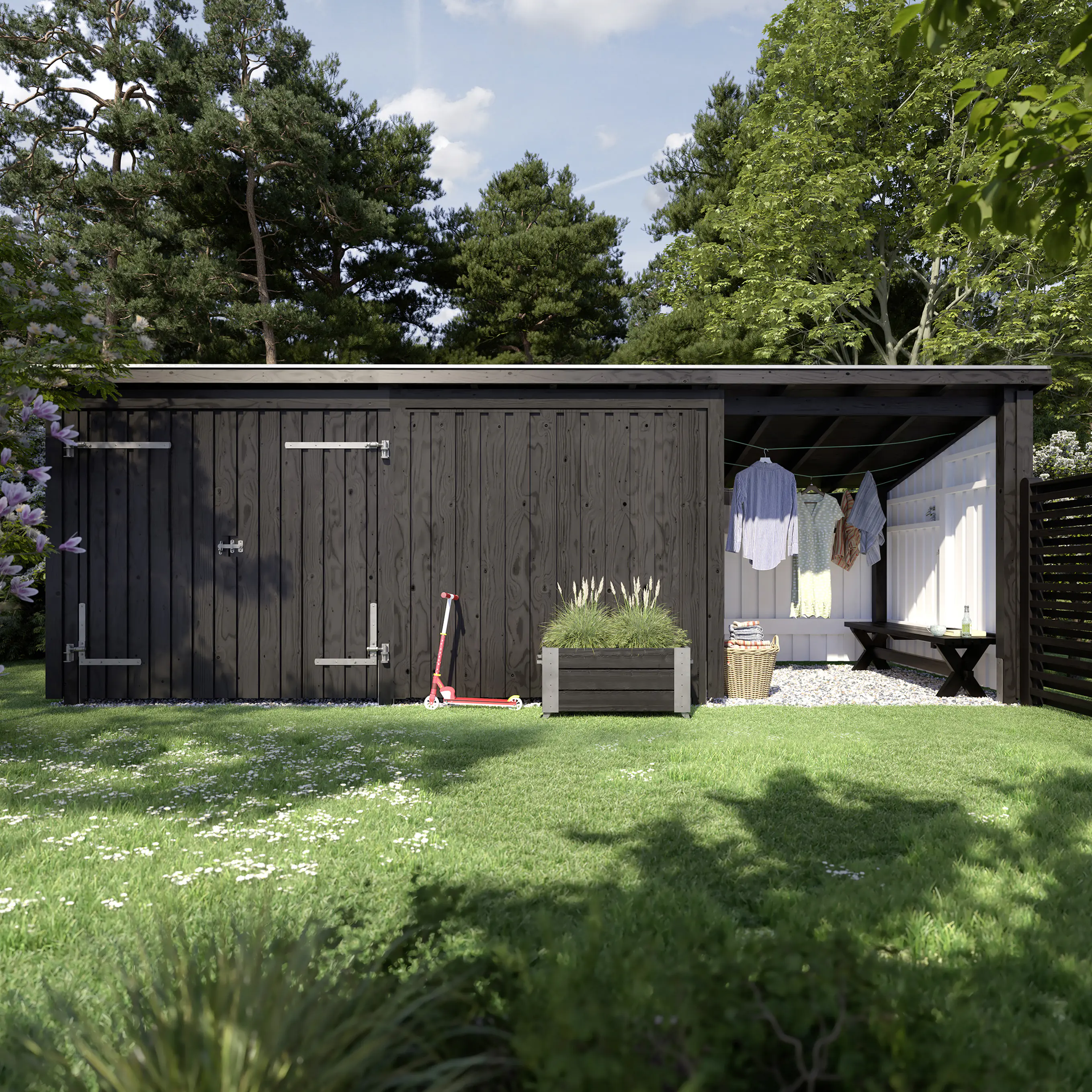 Plus Gartenhaus Nordic Multi 619 x 208 cm natur mit Doppeltür, Dachpappe
