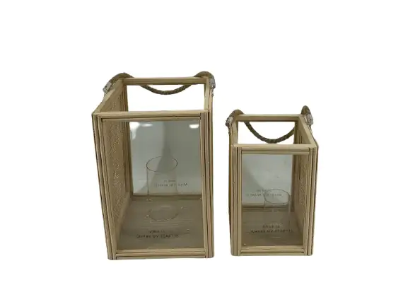 TrendLine Deko Laterne Holz 22,7 x 15,5 x 15,5 cm natur