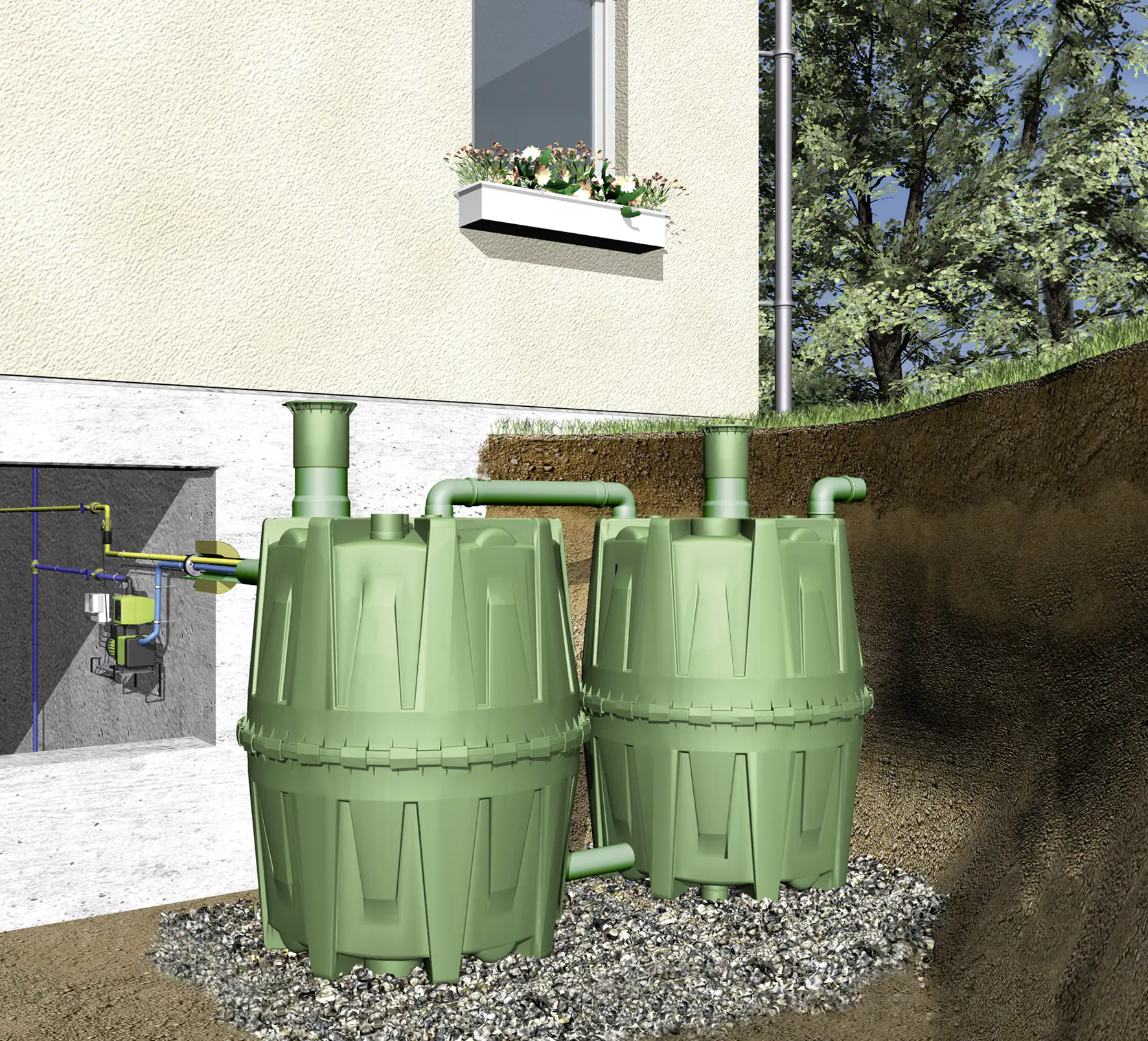 4rain Regenwasser Tank-Set Herkules 1.600 l, grün