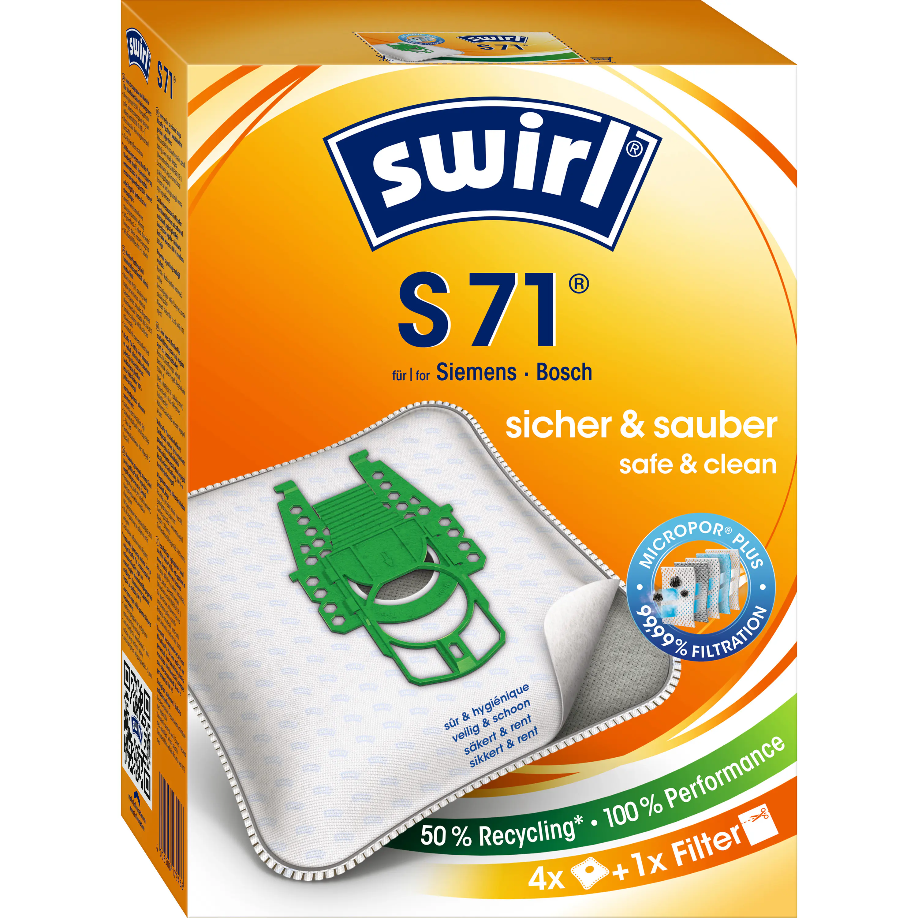 Swirl S 71 EcoPor Staubsaugerbeutel 4 Staubbeutel + 1 Filter
