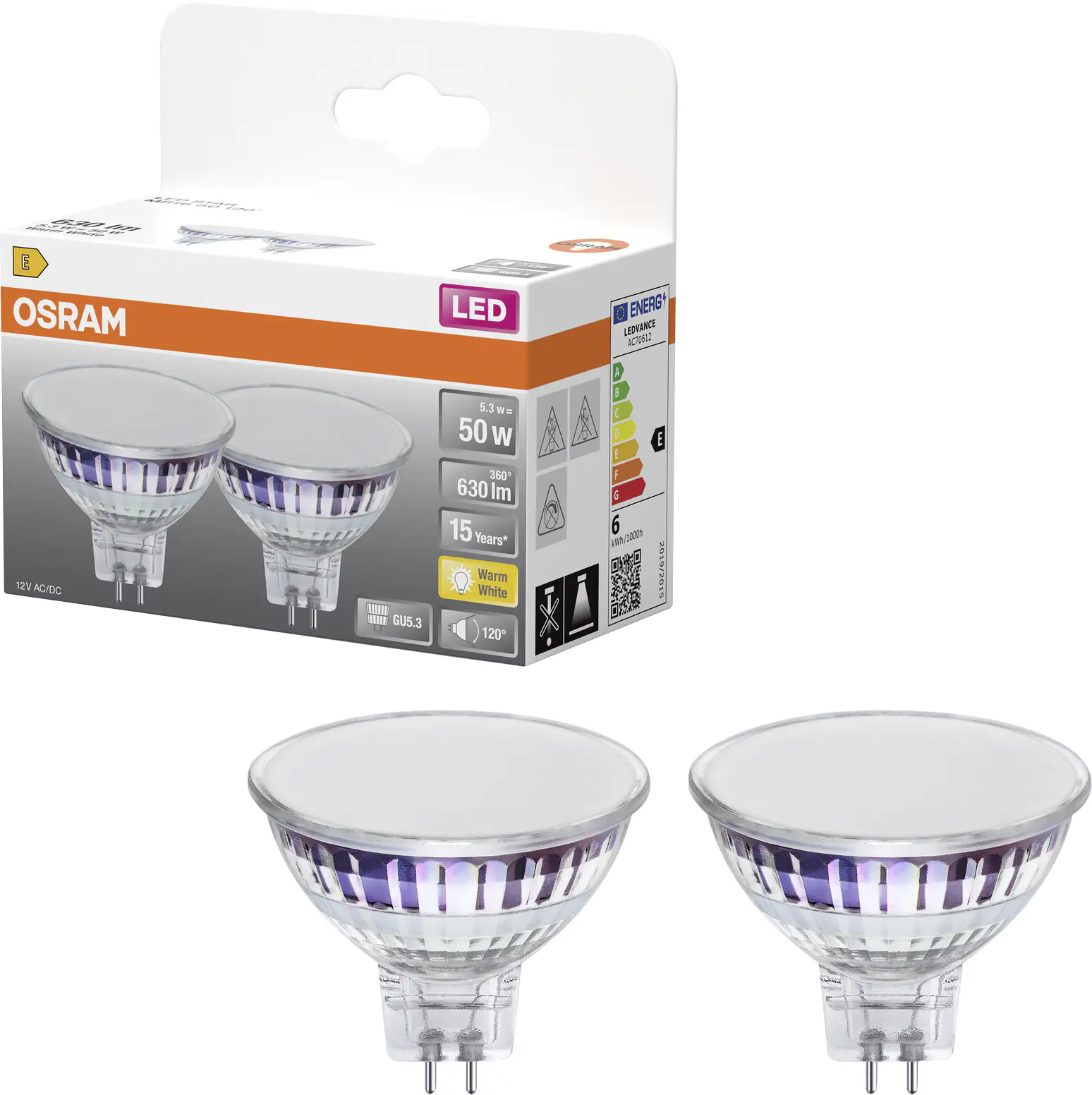 Osram LED Leuchtmittel GU5,3 2er Pack Star MR16 120° 5,3W warmweiß