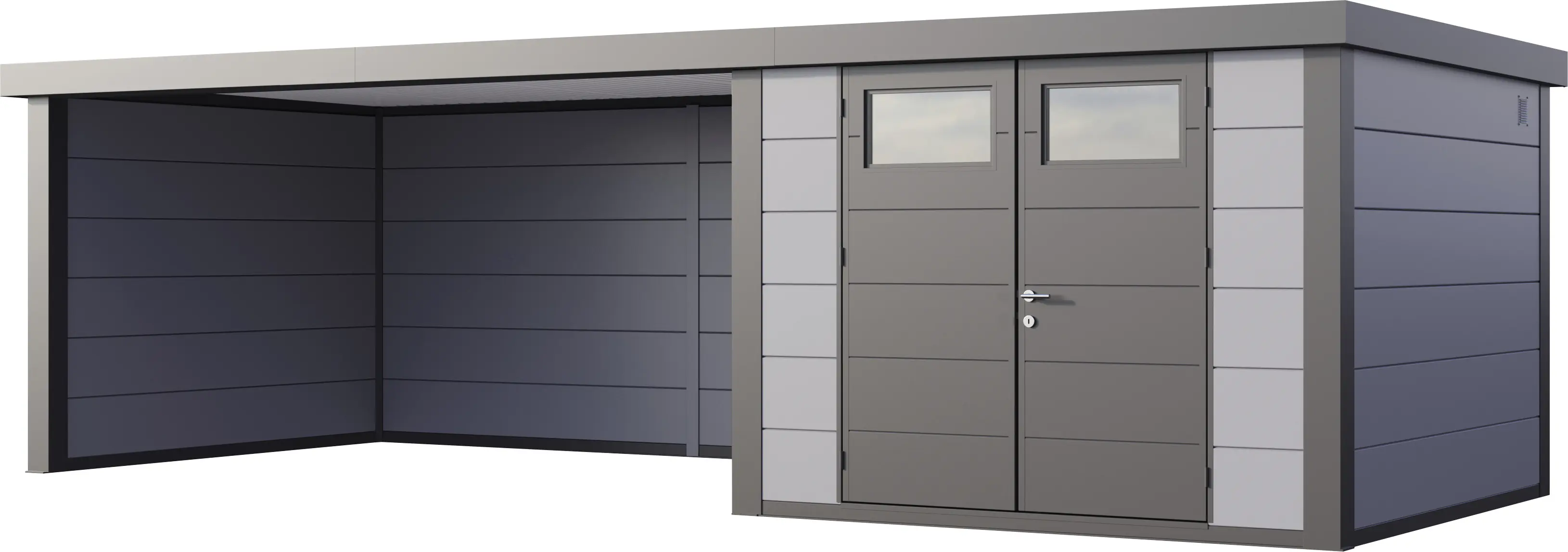 Telluria Gerätehaus Classico Lounge XL 3030 links lichtgrau 762 x 298 cm