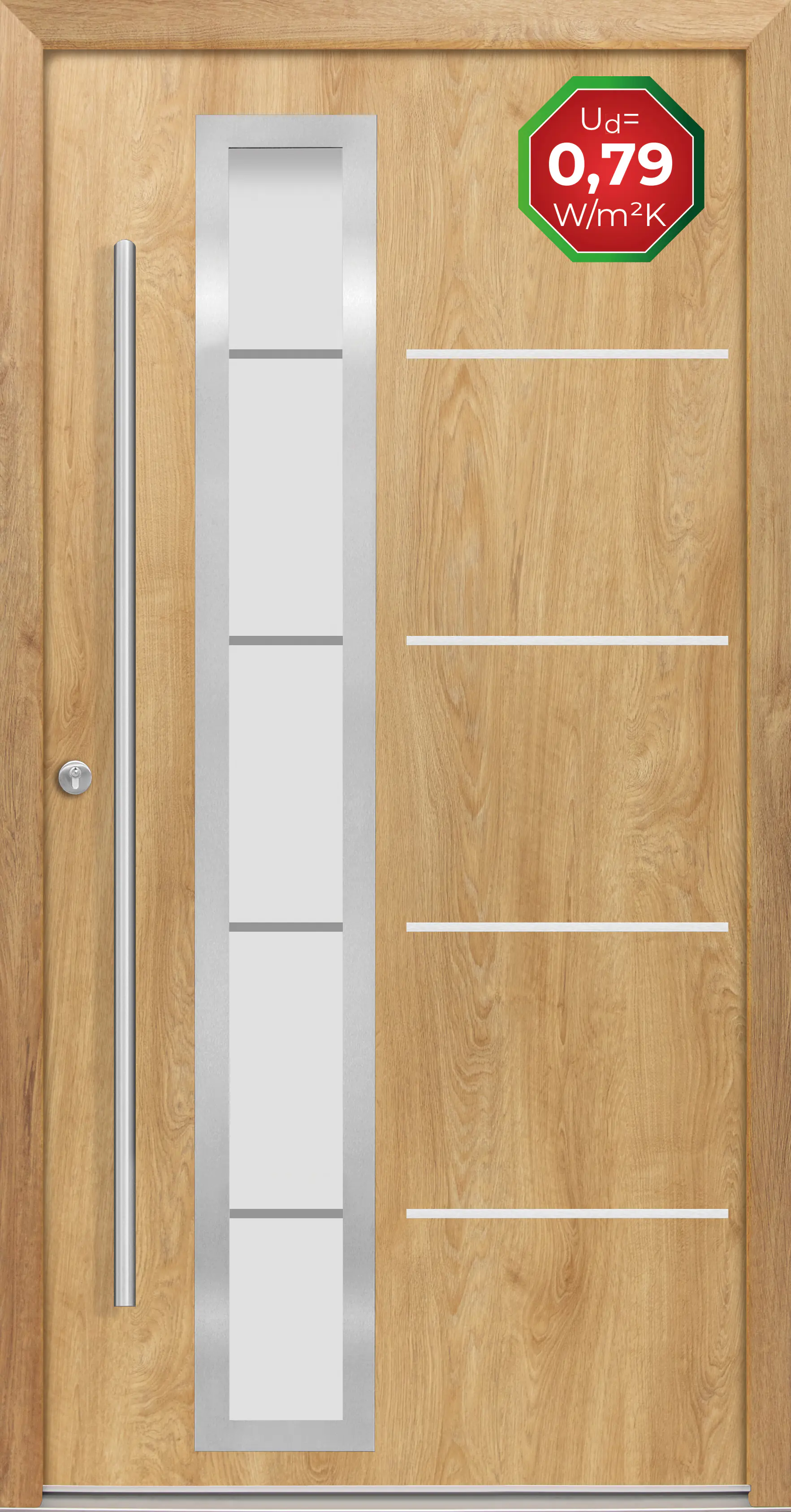 Splendoor Haustür Passivedoor Premium B06 Eiche Natur DIN Links 100 x 210 cm