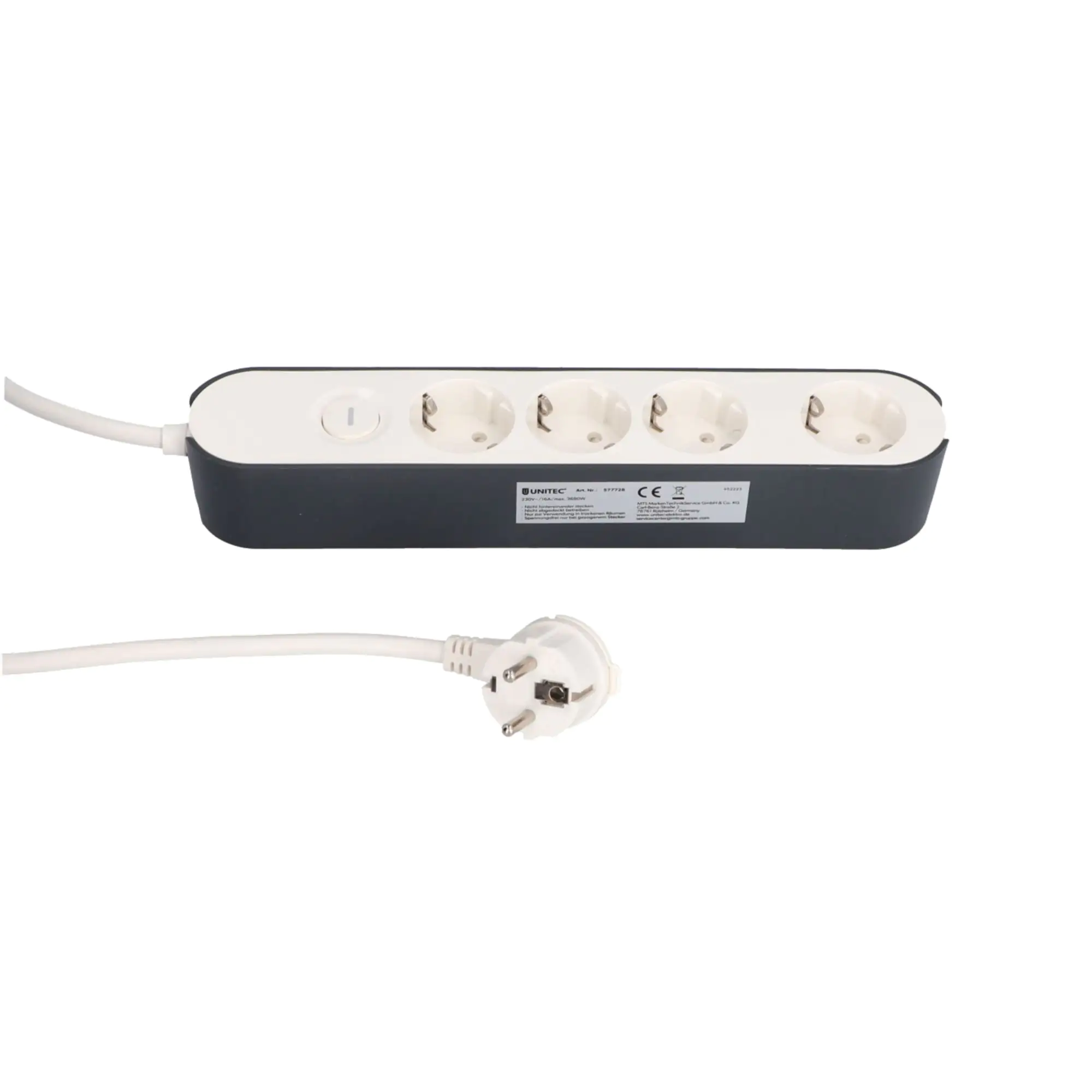 Unitec Tischsteckdose Greenline 4-fach 1,8 Meter mit Schalter weiß/anthrazit