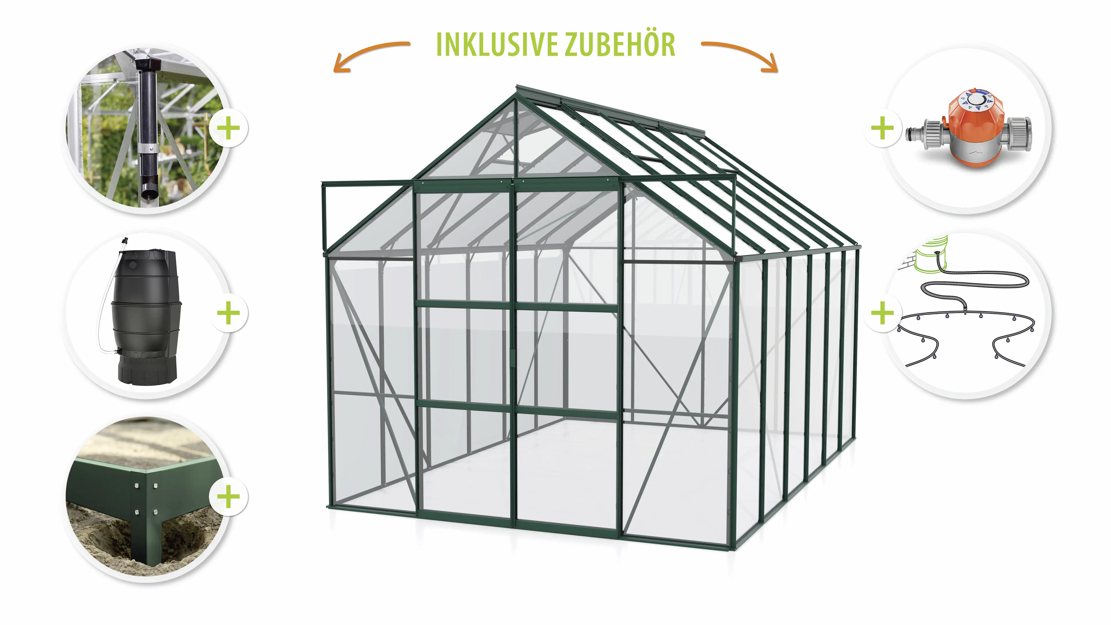 Vitavia Gewächshaus-Set Uranus 9900 ESG 3 mm smaragd 254 x 379 cm 