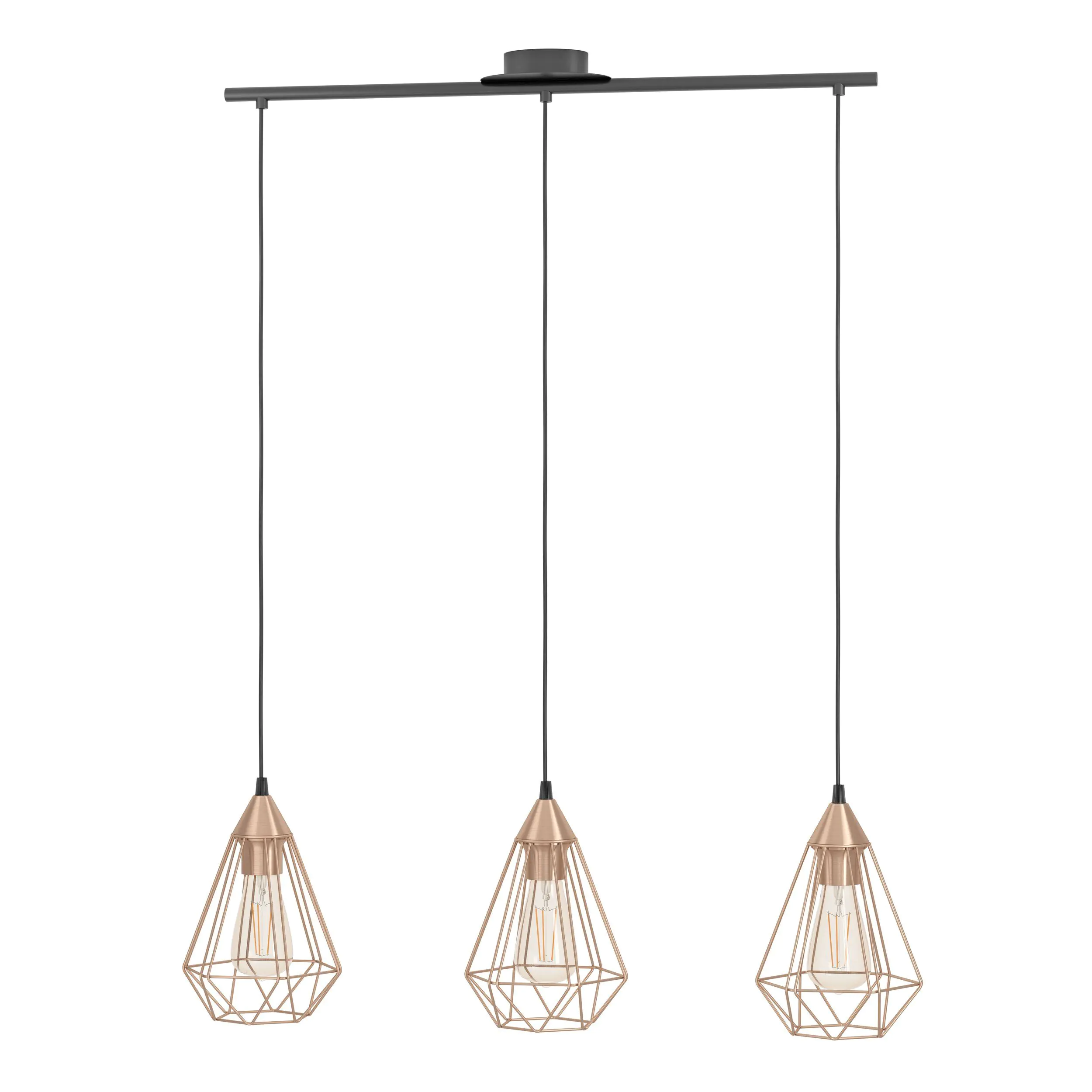 Eglo 3er Pendelleuchte Tarbes kupfer-schwarz 79 x 17,5 cm E27