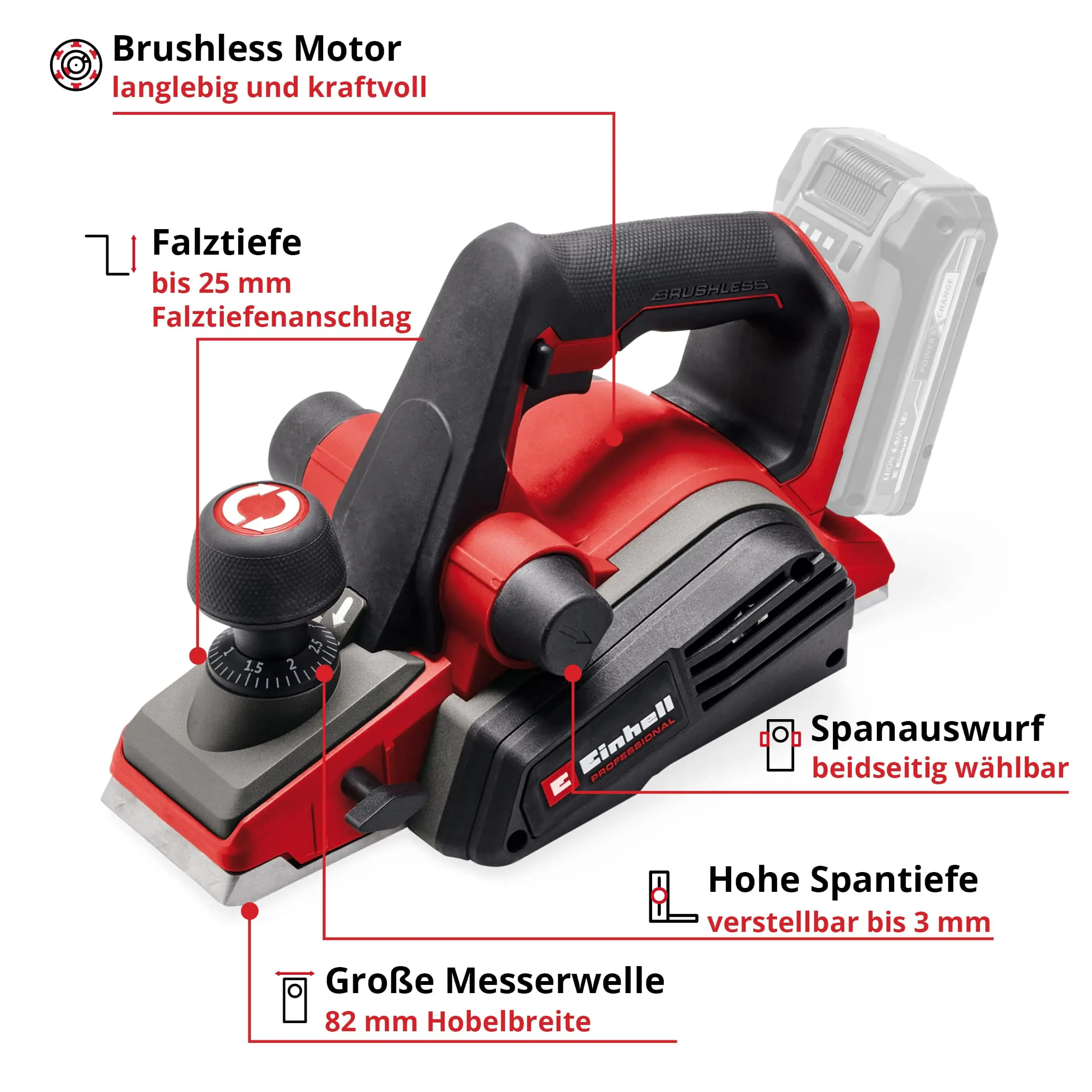 Einhell Professional Akku-Hobel TP-PL 18/3 Li BL Solo