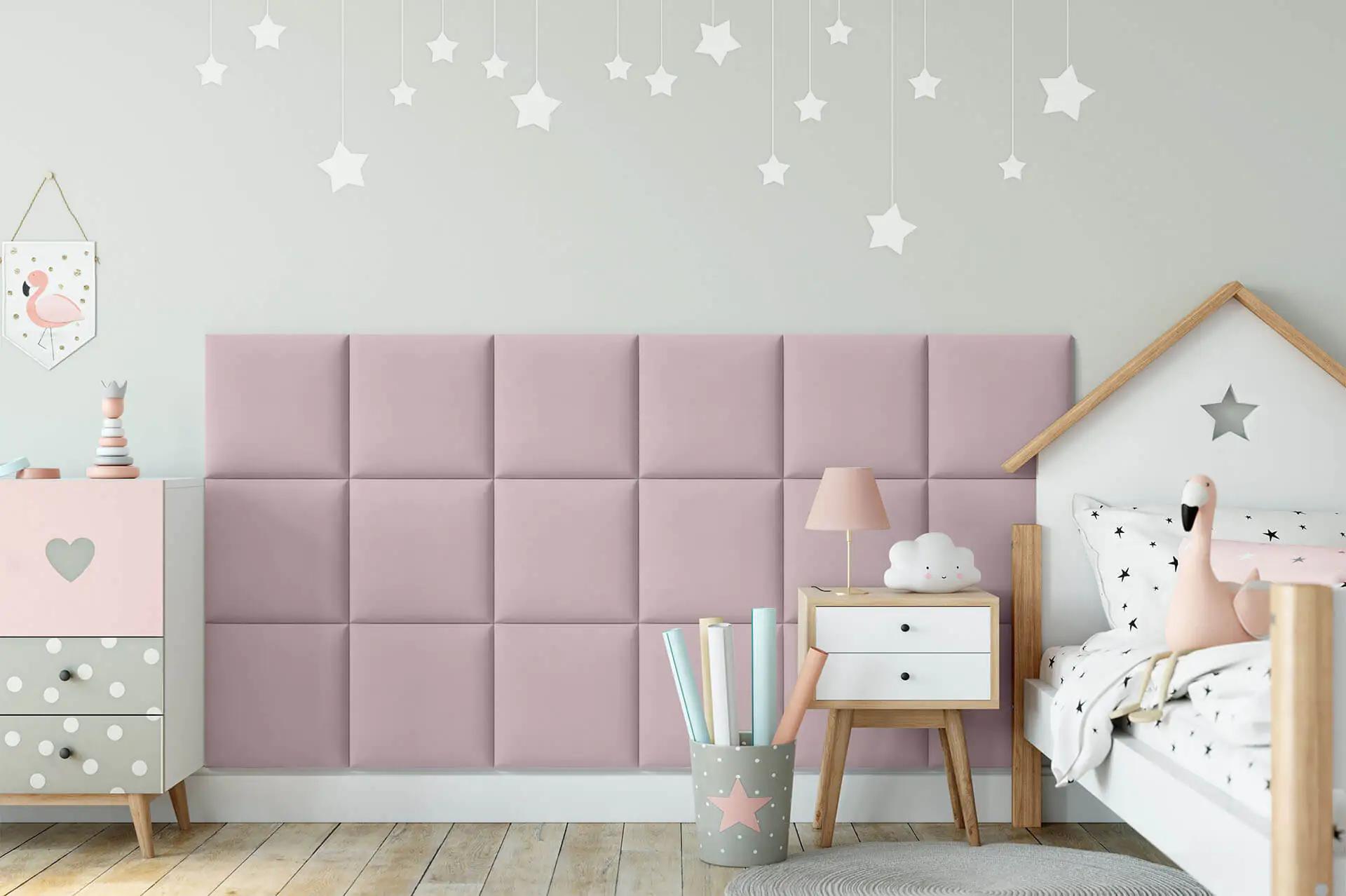 Stegu Wandpaneel Puffin Print Kids 30 x 30 cm Powder Rose